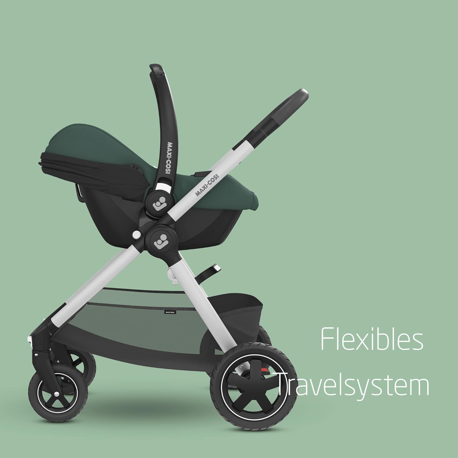 Maxi-Cosi CabrioFix i-Size, Babyschale, 0–12 Monate, max. 12 kg, leichter i-Size Kindersitz (3,2 kg), Sonnenverdeck, gepolsterter Sitz, für viele Maxi-Cosi Kinderwagen, Essential Green