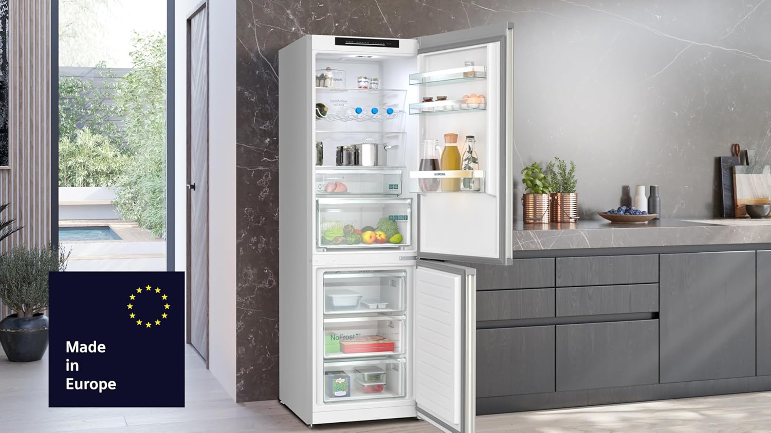 Siemens KG36N2IBF iQ300 Kühl-Gefrier-Kombination, 186 x 60 cm, 218 L Kühlen + 103 L Gefrieren, noFrost-nie wieder abtauen, hyperFresh 0 Grad, superCooling - frische Lebensmittel schnell herunterkühlen