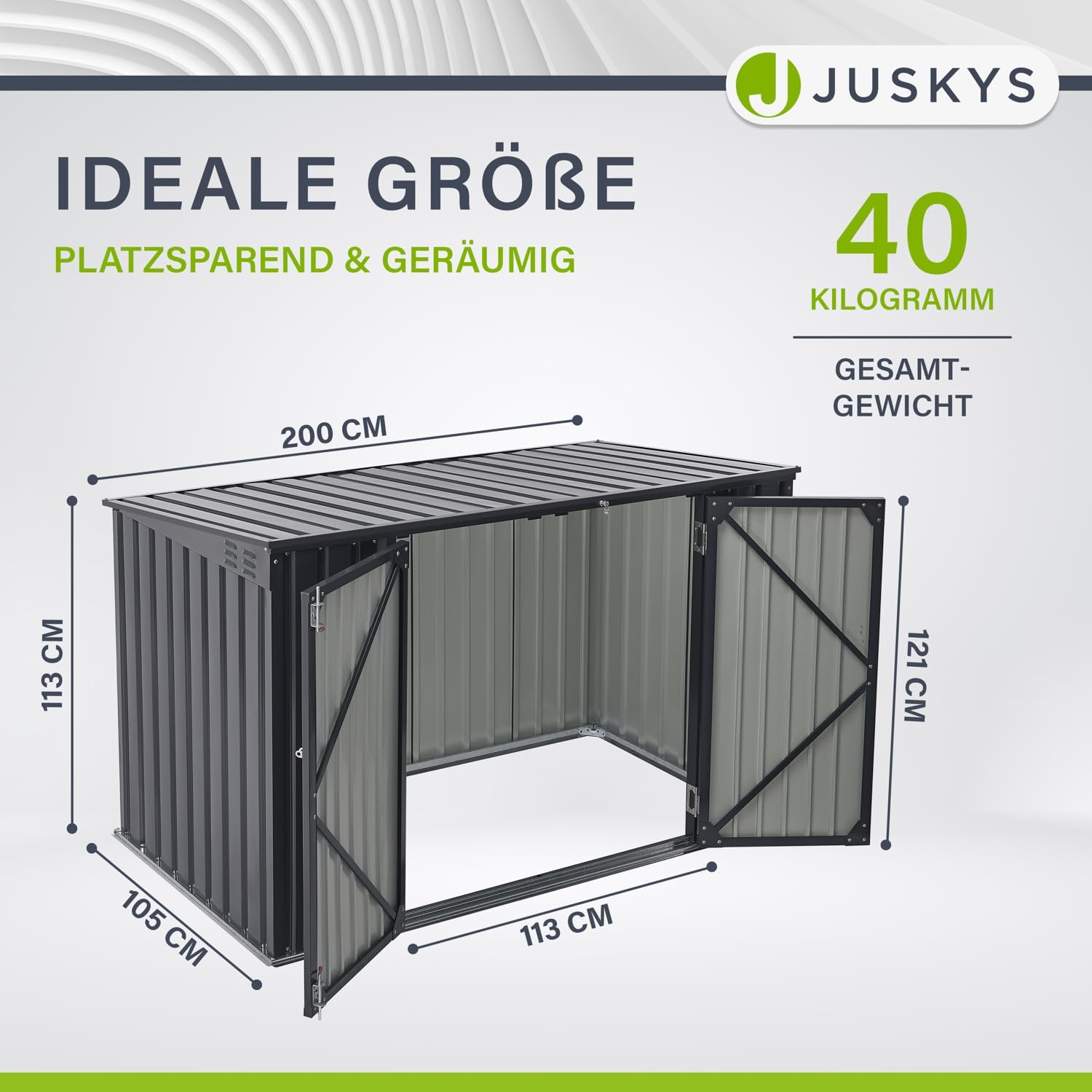 Juskys 3er Mülltonnenbox Namur 3 x 120 Liter Tonnen - 2m² - 2 Türen - Metall Mülltonnenverkleidung Müllbox Müllhaus Aufbewahrungsbox