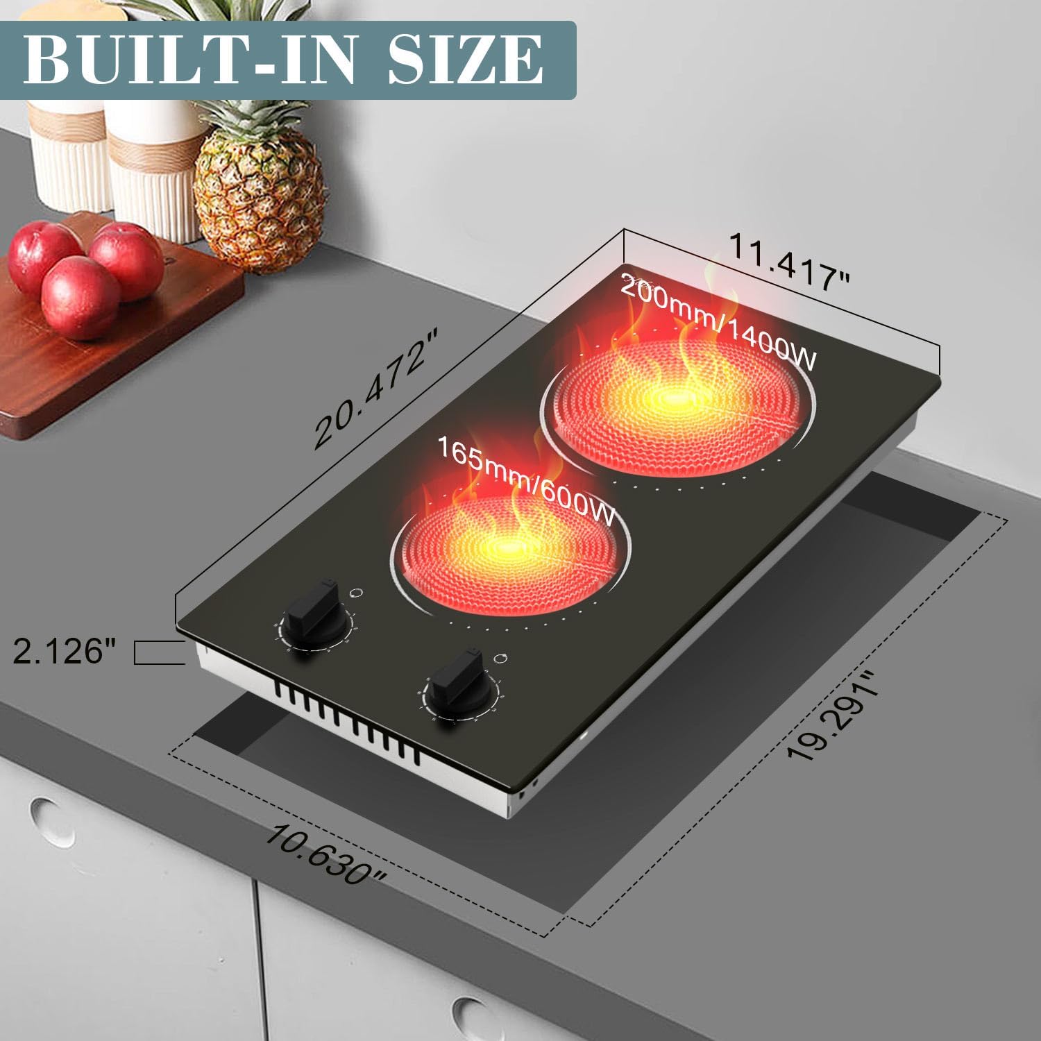 Glaskeramikkochfeld 4 Zonen Kochfelder Sensor-touch Control Kochfeld Autark 60cm, 6000W, 9 Leistungsstufe, verkabelt, kein Stecker