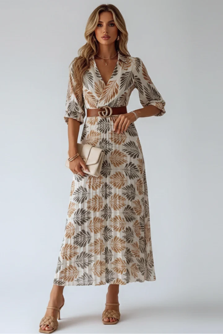 Maxikleid Damen mit Allover-Print | Sommerliches Freizeitkleid mit halblangen ?rmeln | Lockere Passform & kn?chellang