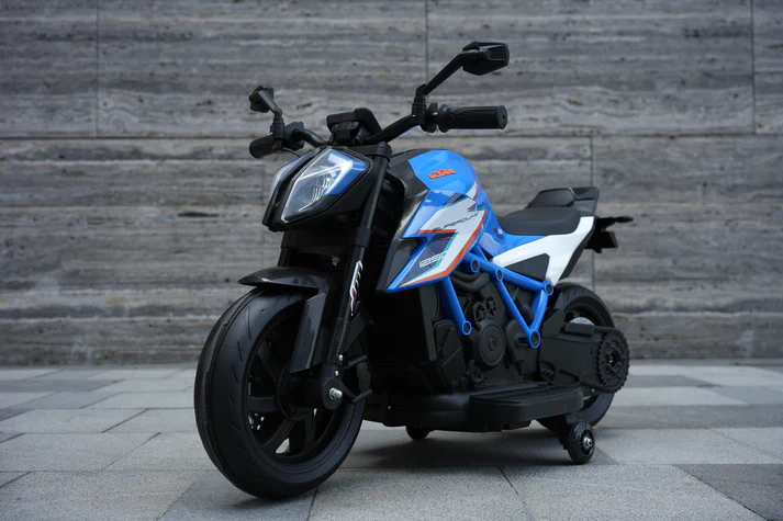 Licensed KTM Superduke 12V Ride On Kids Bike with Stabilisers - Blue