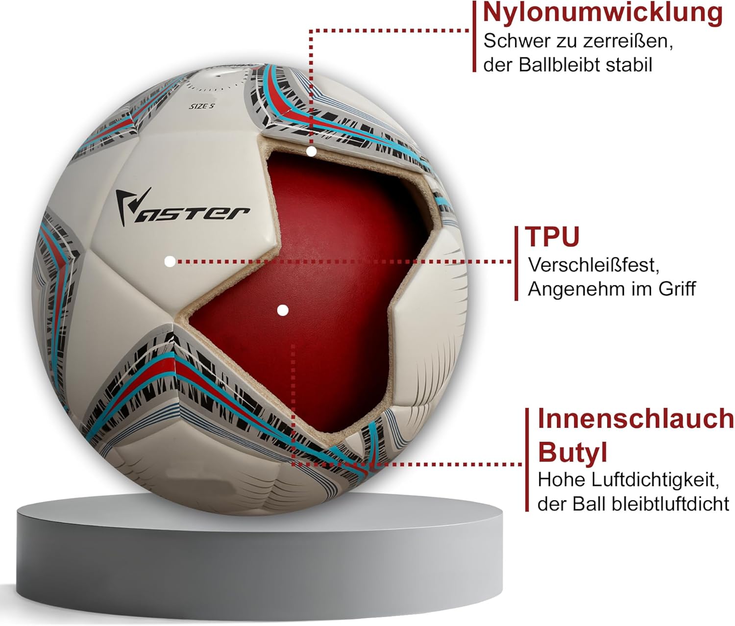 VASTER Goal Fußball Offizielle Größe 5 Weicher PVC-Fußball Spiele Training Liga Outdoor Sportspiele Wasserabweisend Handgenäht 500g