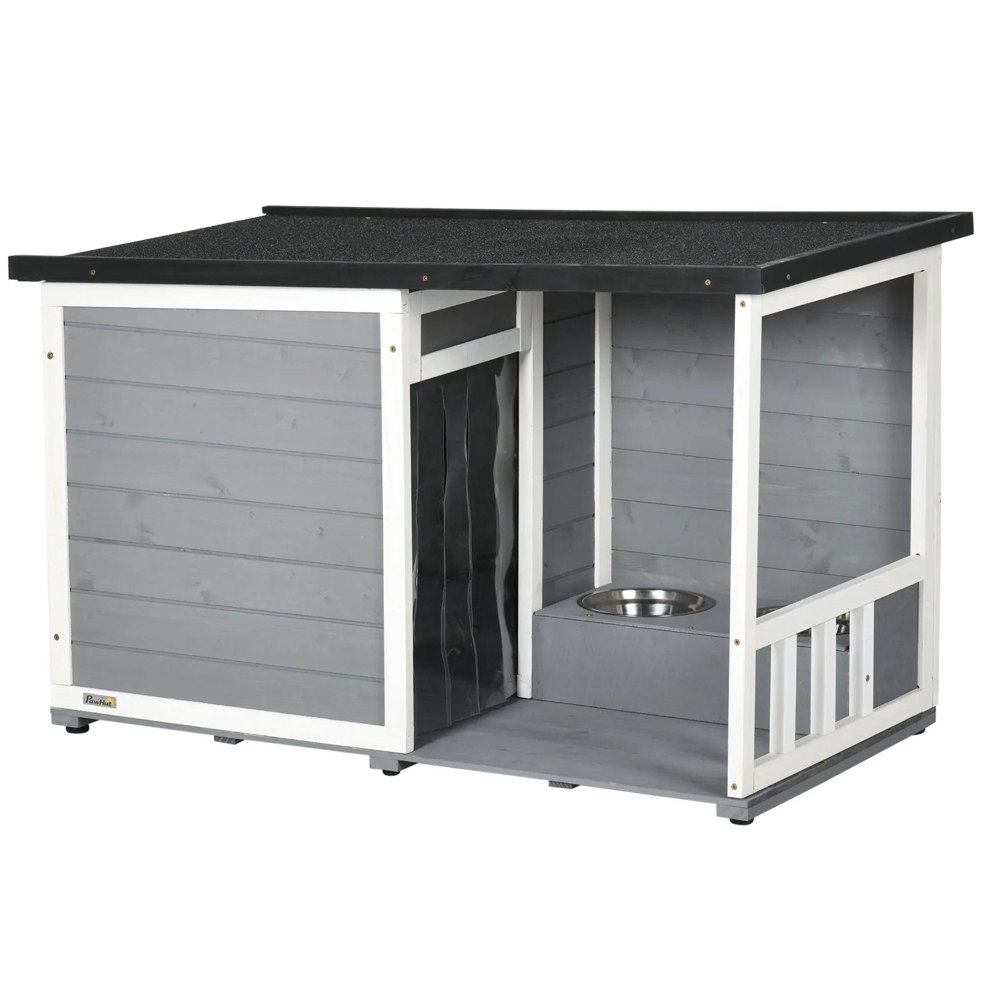PawHut Hondenhok met overdekte veranda en voerbakken Outdoor