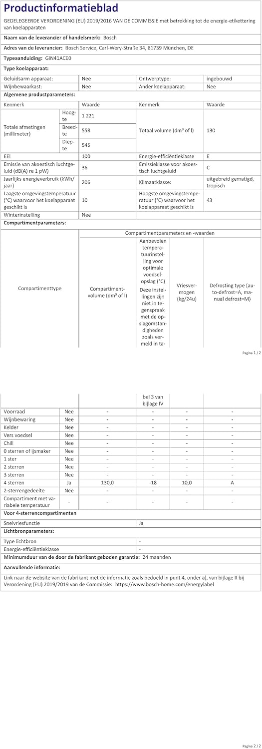 Bosch GIV11ADC0 Serie 6 Einbau-Gefrierschrank, 95 kWh, Jahr, 70 l, LowFrost, FreshSense, 72 x 56