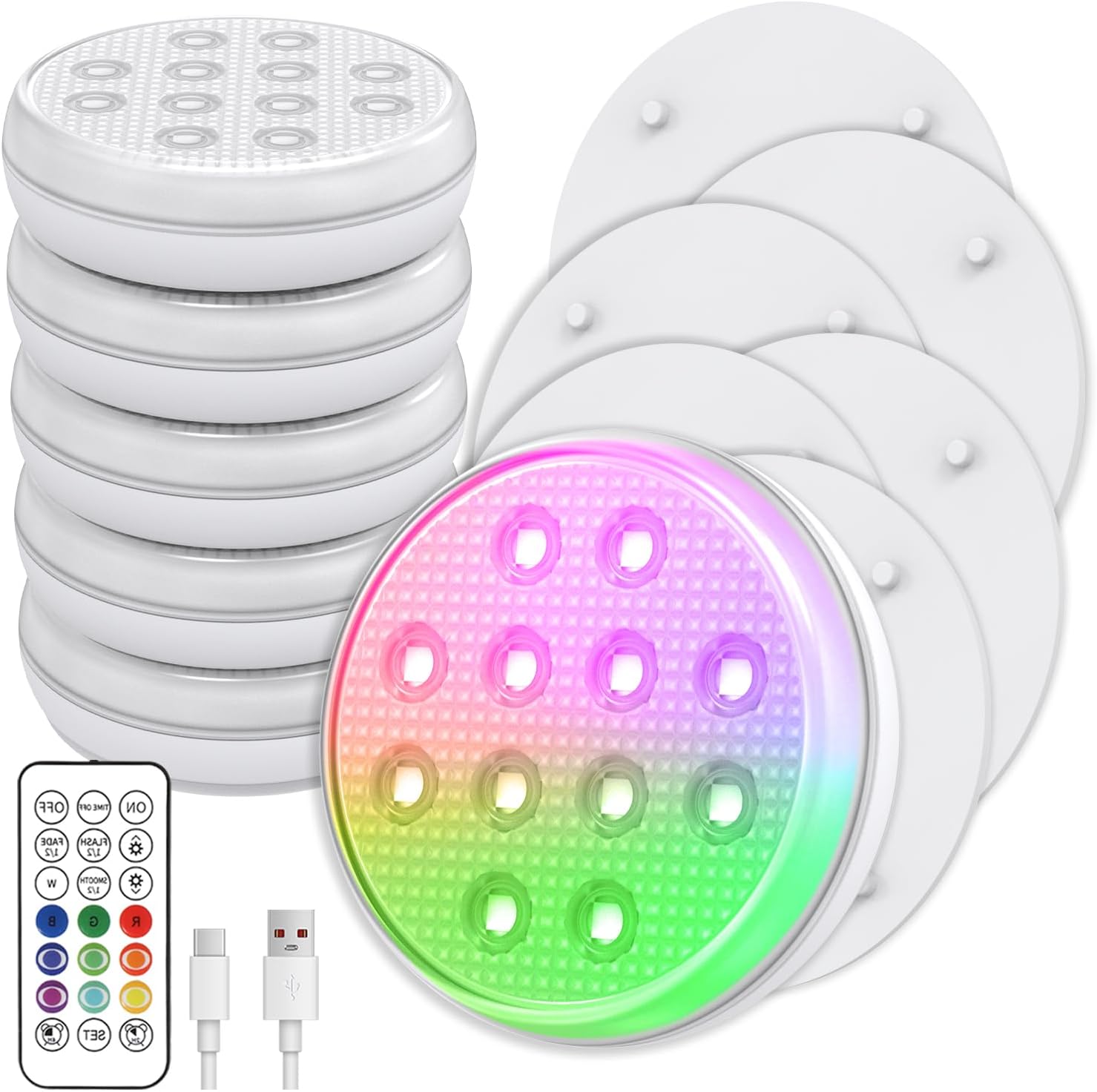 Pool-Lichter, tauchfähige LED-Leuchten mit Fernbedienung, IP68 wasserdicht, 16 Farben, wiederaufladbar, schwimmende Lichter, eingebauter Magnet, Unterwasserbeleuchtung für den oberirdischen