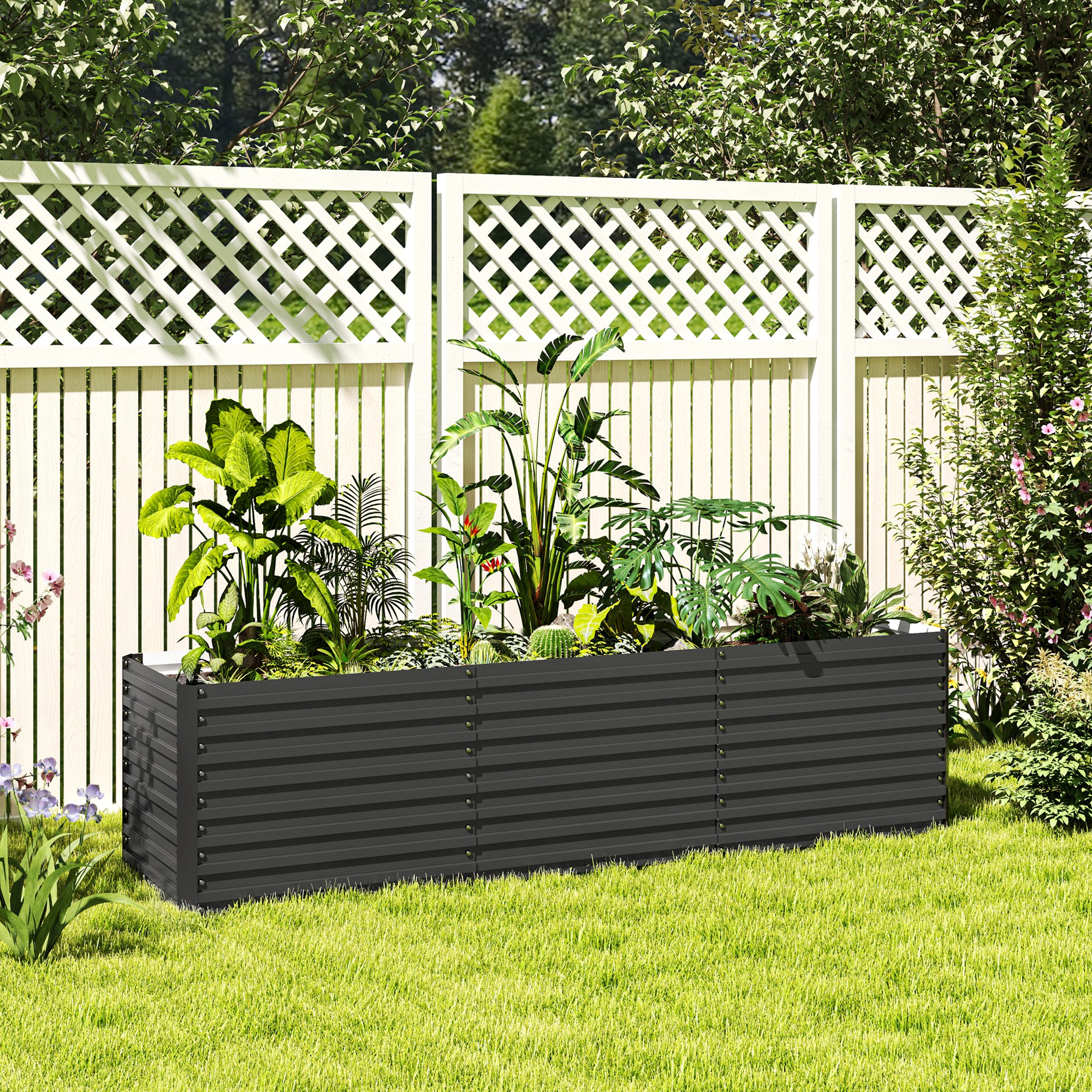 Verhoogde Tuinbed, Open Bodem, Gepoedercoat Staal, 240 x 60 x 60 cm, Donkergrijs