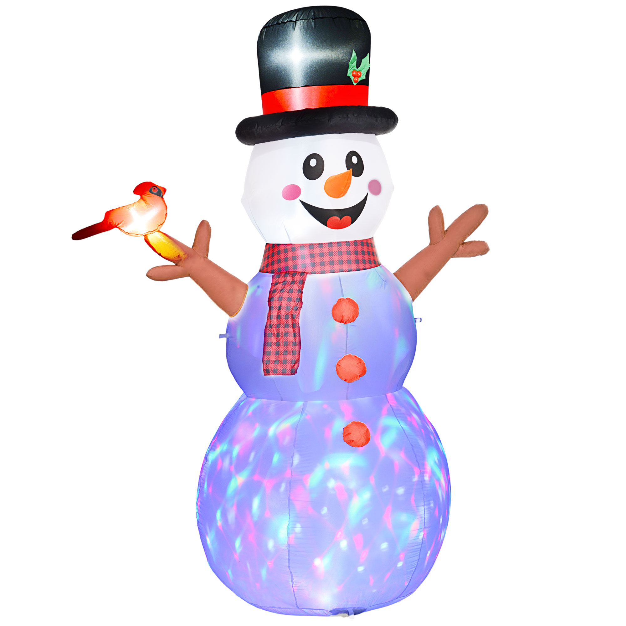 Outsunny Grote Sneeuwpop, 2,40 m, Kerstdecoratie met LED��s, Zelfopblazend, Polyester