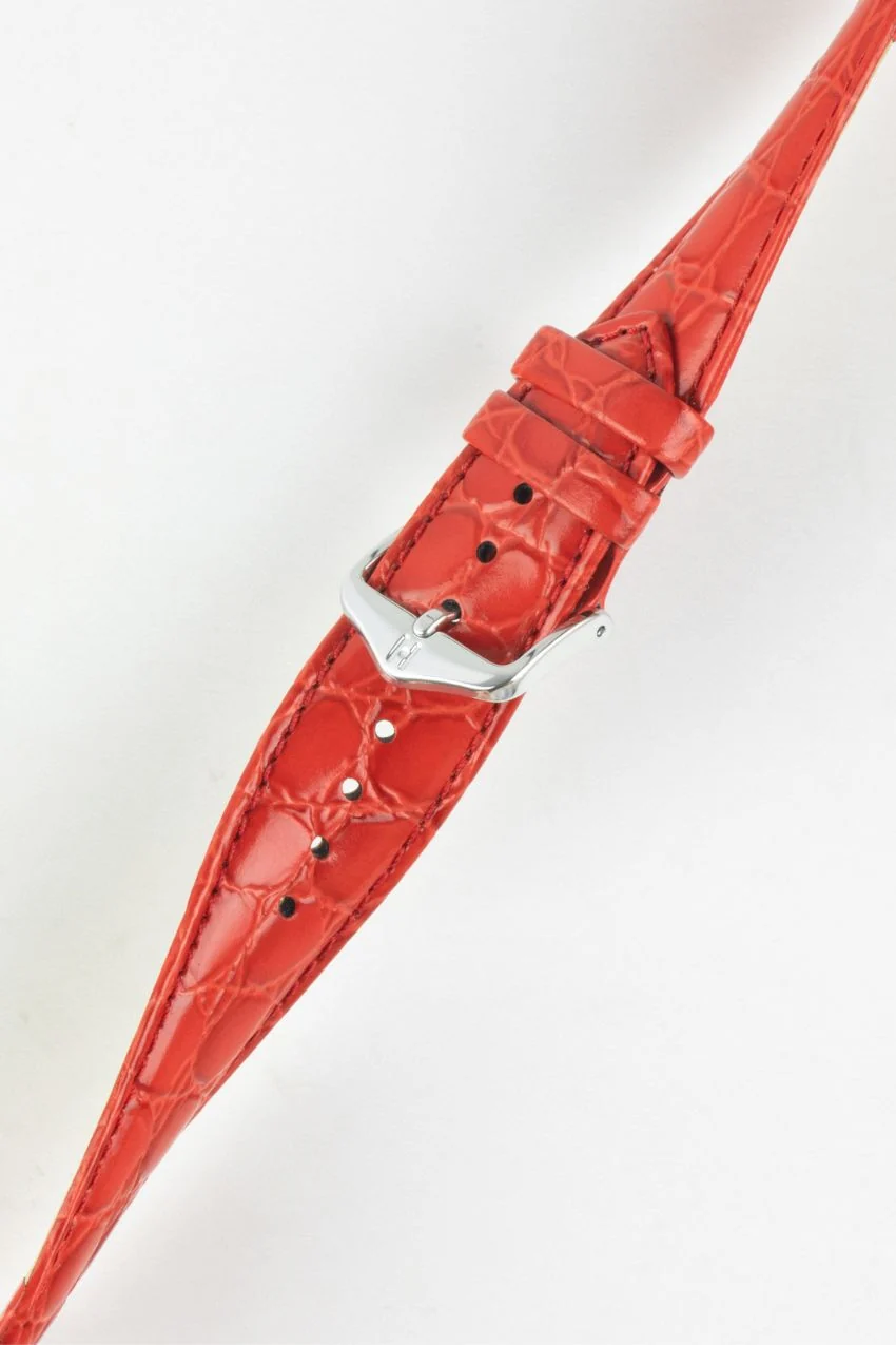 Hirsch CROCOGRAIN Crocodile Embossed Leather Watch Strap in RED