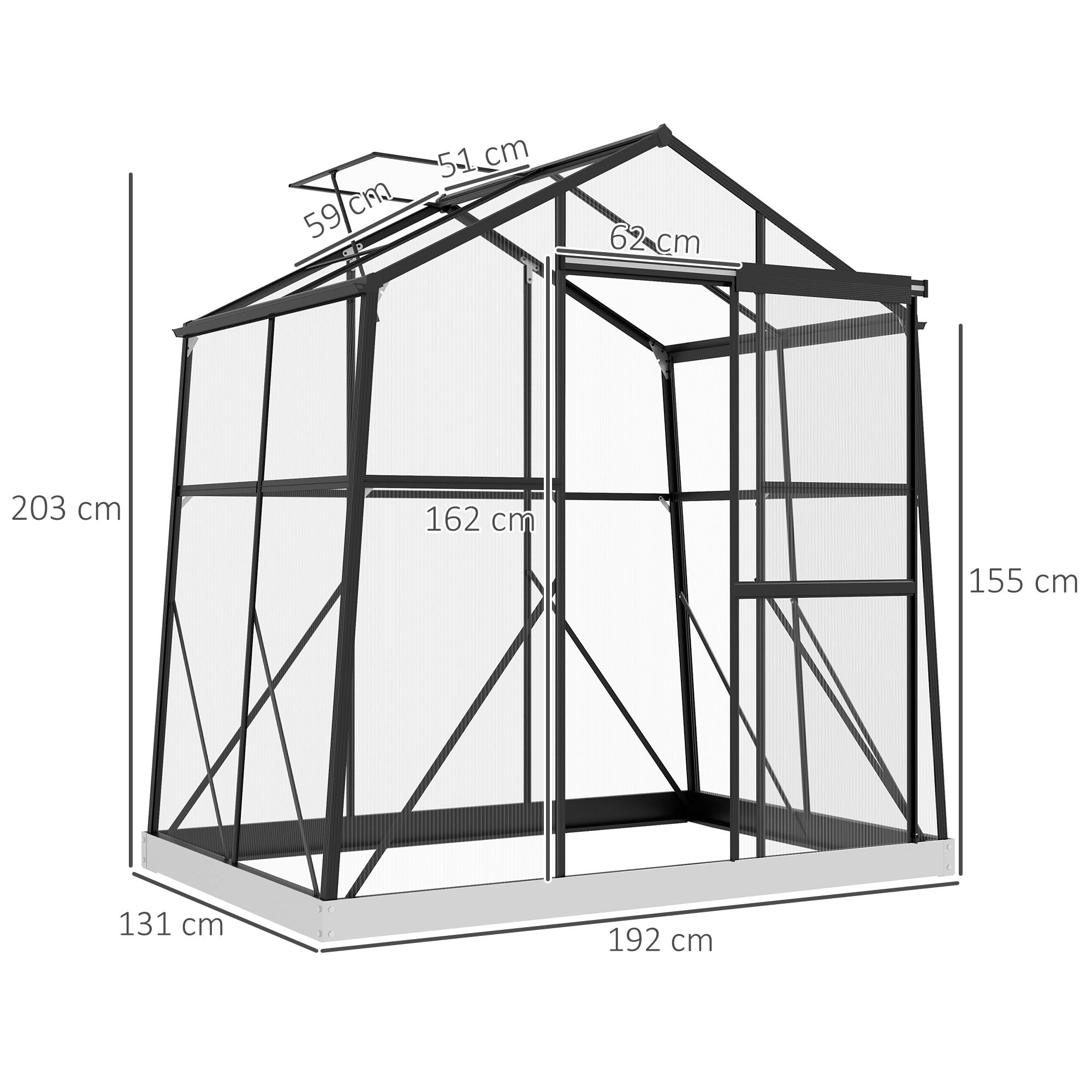 Kas Kweekhuis Kweekbed, weerbestendig, 192 x 131 x 203 cm, Zwart