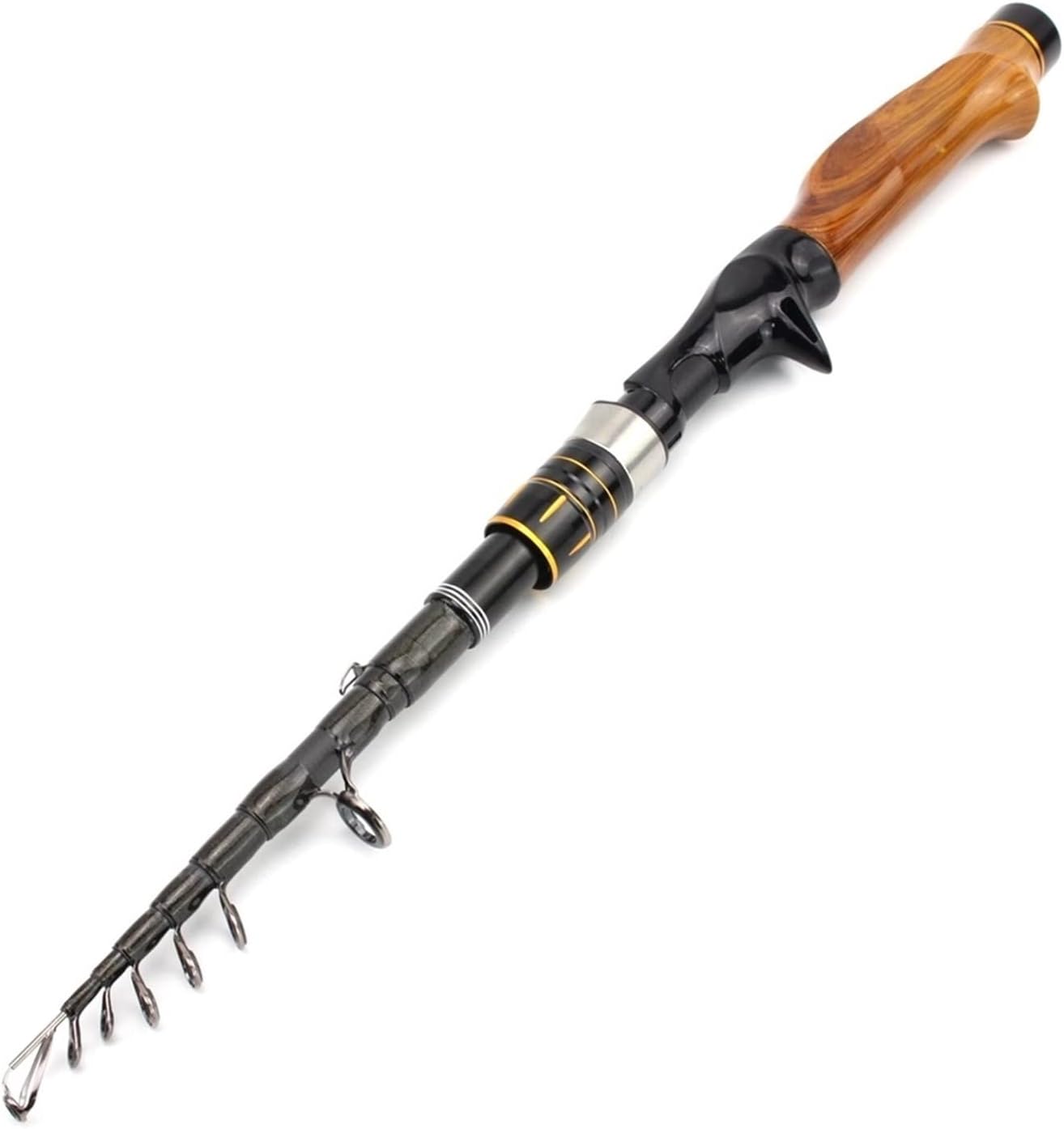 Angelset Carbon-Castingrute Reiseköder Forelle Teleskop-Angelrute Ködergewicht 5-20g Karpfen Holzgriff Stange Bequemes Tragen Angelgerät-Kit (Castingrute 2,4 m)