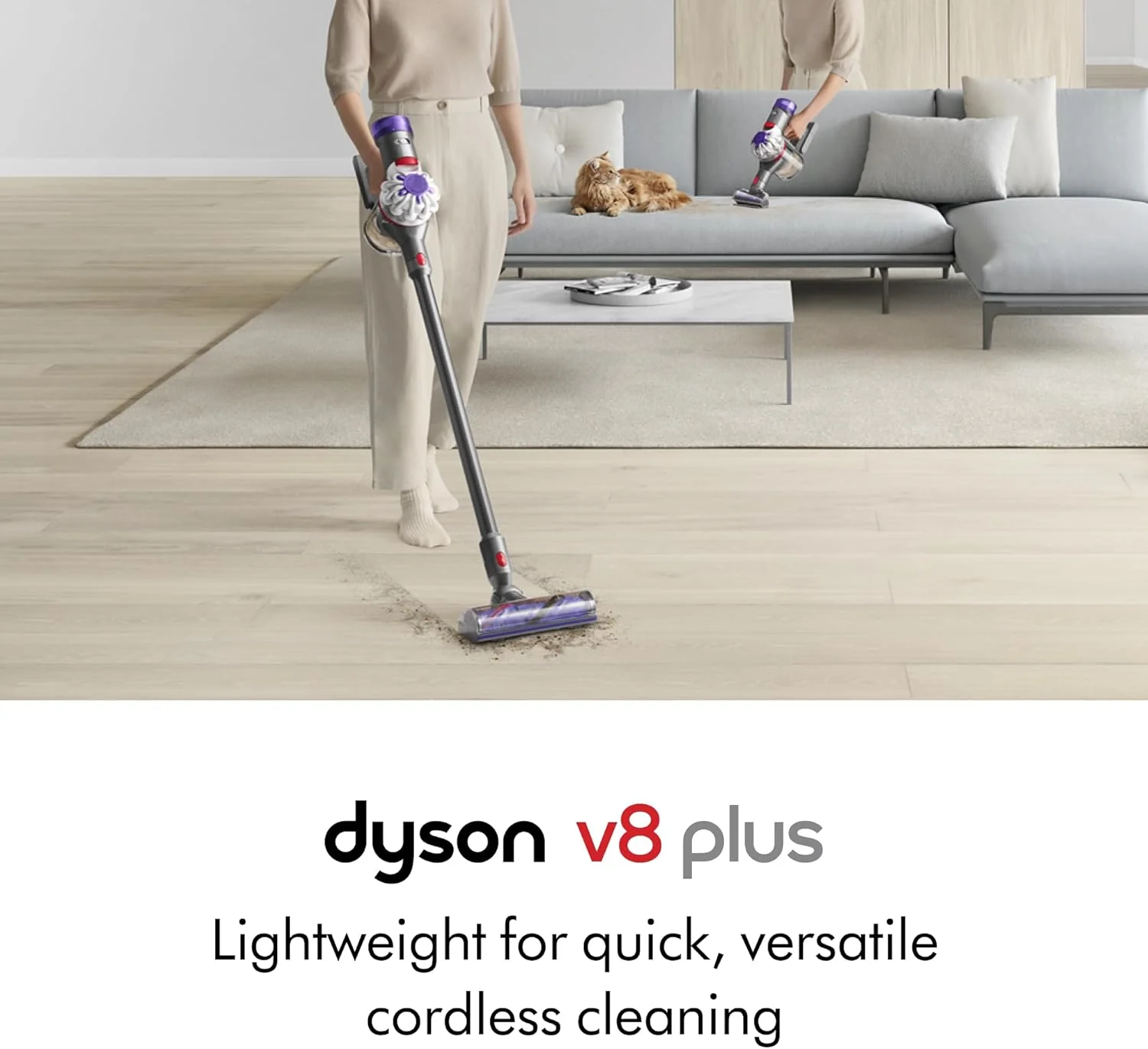 Dyson V8 Plus Cordless Vacuum. Cleans Hard Floors and Carpets. Detangles. Converts to Handheld. 115AW. 2 Power Modes. Up to 40 Minutes鹿