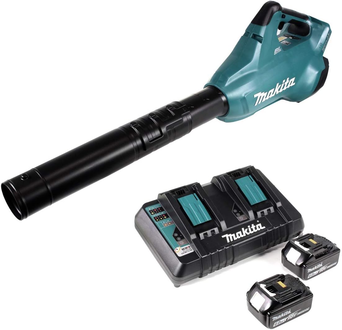 DUB 362 2x18 Volt Akku Laubbläser Akku-Gebläse + 2x 6 Ah Akku + DC 18 RD Doppel Ladegerät