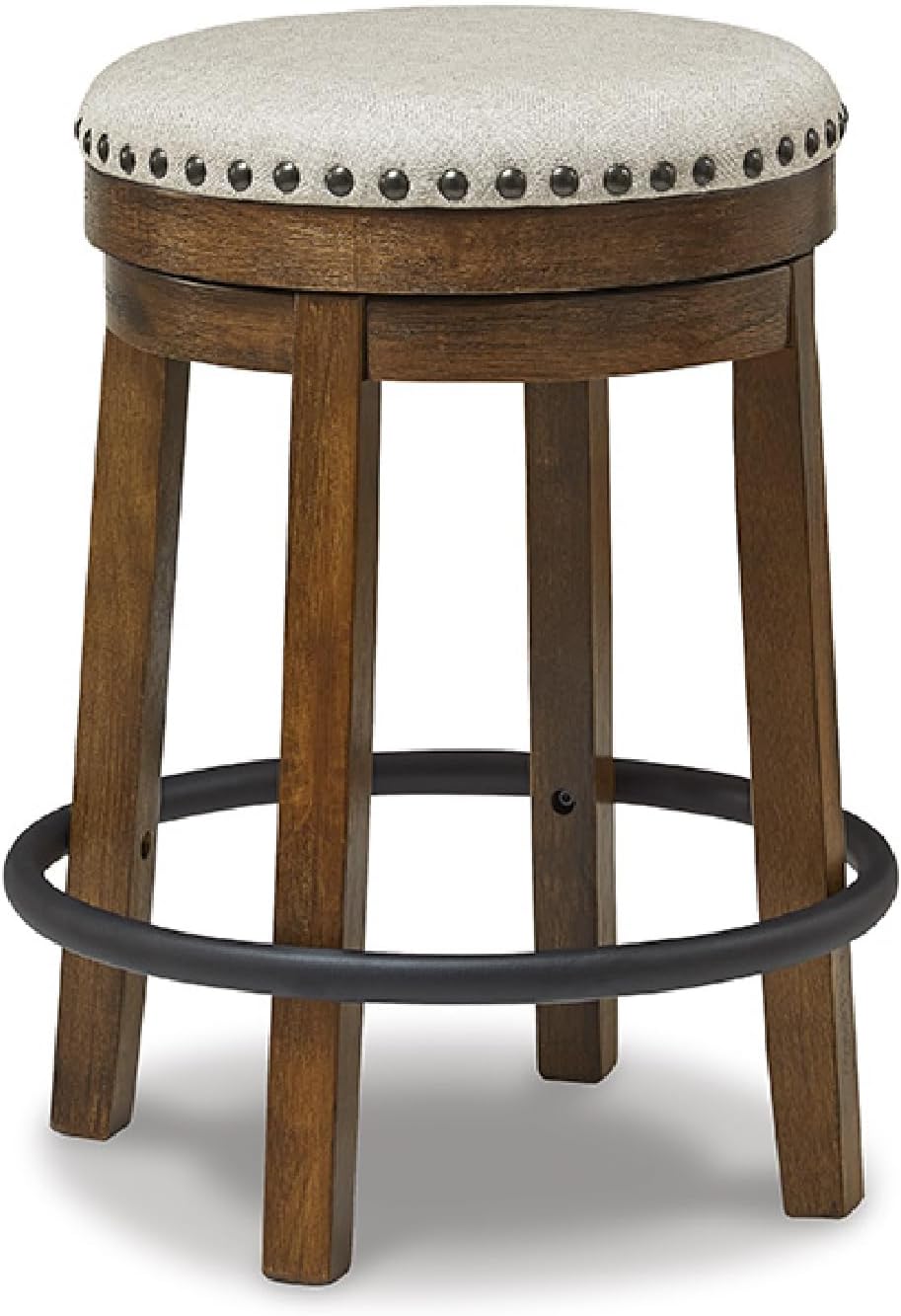 Signature Design by Ashley Valebeck Upholstered Swivel Stool, Cushioned Seat, Woven Fabric Upholstery, Wood, 24