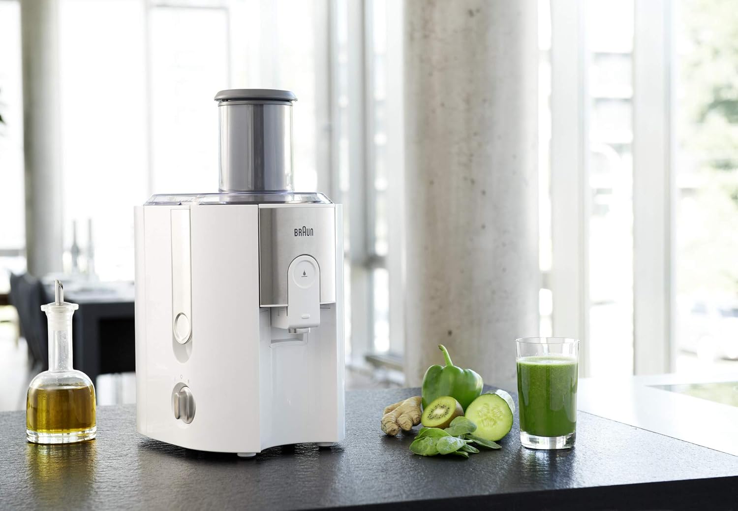 DeLonghi Braun J700 Multiquick 7 Entsafter | Hochleistungs-Entsafter-System | Groer Einfüllschacht (75 mm) | Innovatives Anti-Tropf-System | Kraftvoller 1.000 Watt Motor | silber