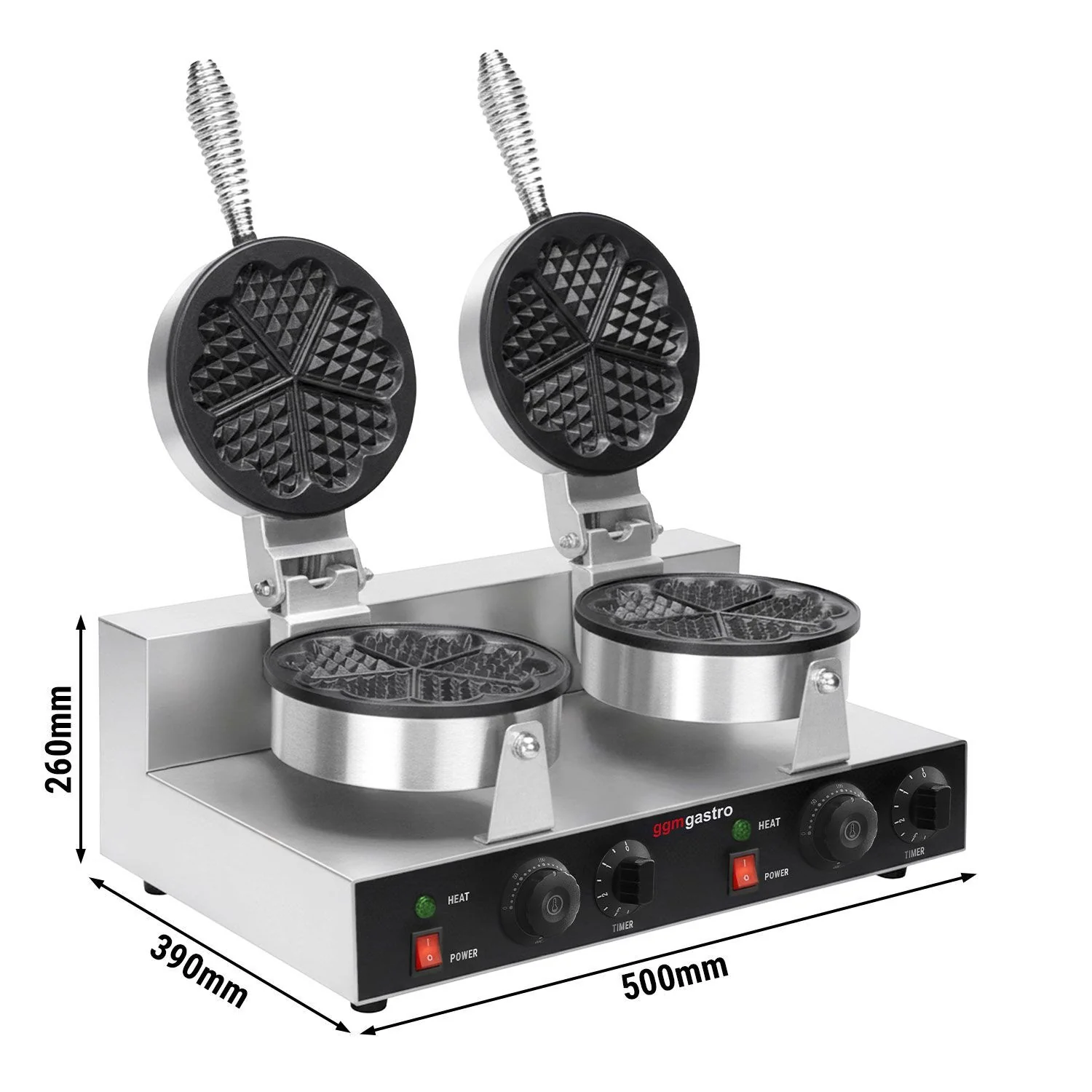 Vaffeljern - dobbelt - mekanisk termostat - 2,6 kW - Form: 5 hjerter - ? 180 mm - st?pejernsplater med non?stick?belegg