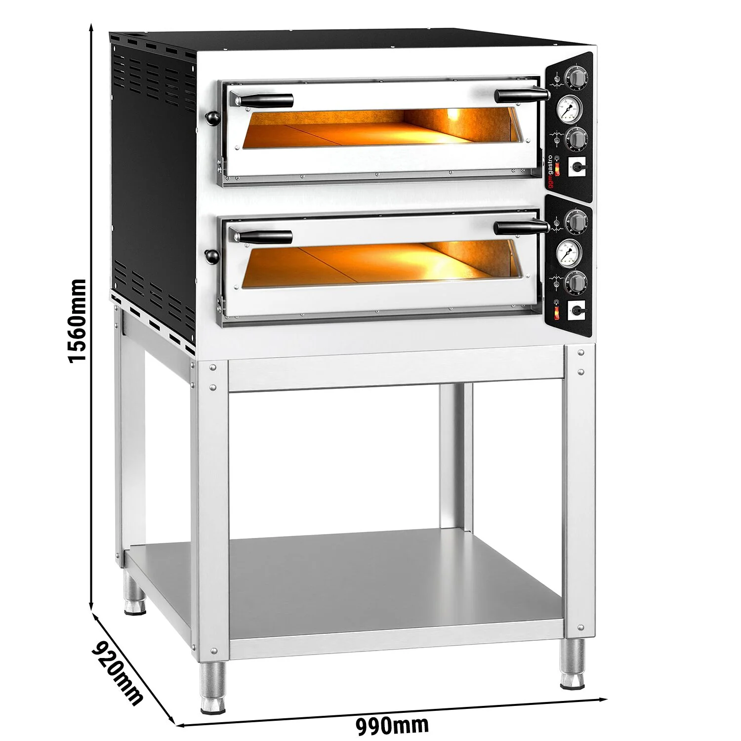 Elektrisk pizzaovn - 990x920 mm - 4+4x ? 35 cm - opptil 450 ��C - manuell - inkl. understell