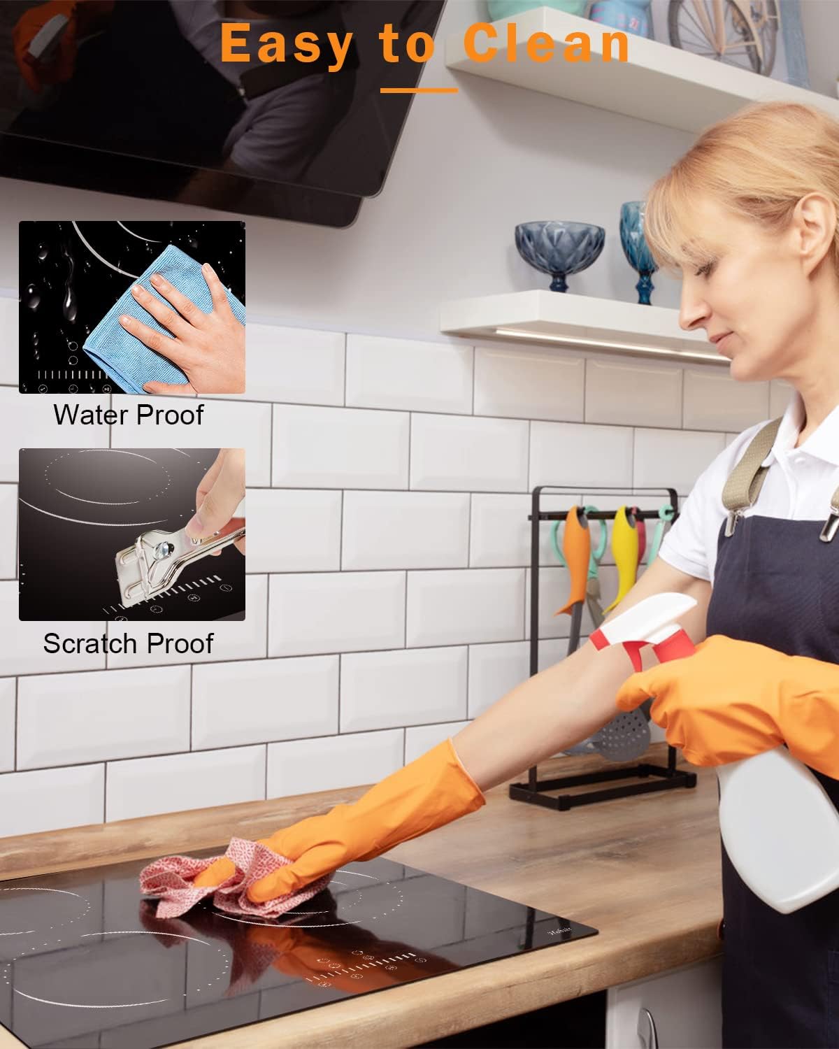 Glaskeramikkochfeld 4 Zonen Kochfelder Sensor-touch Control Kochfeld Autark 60cm, 6000W, 9 Leistungsstufe, verkabelt, kein Stecker