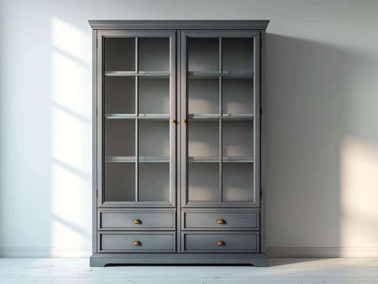 Vitrine-Holzwerkstoff-Glas-Metall-118 x 42 x 198 cm-Grau-Klassischer Landhausstil