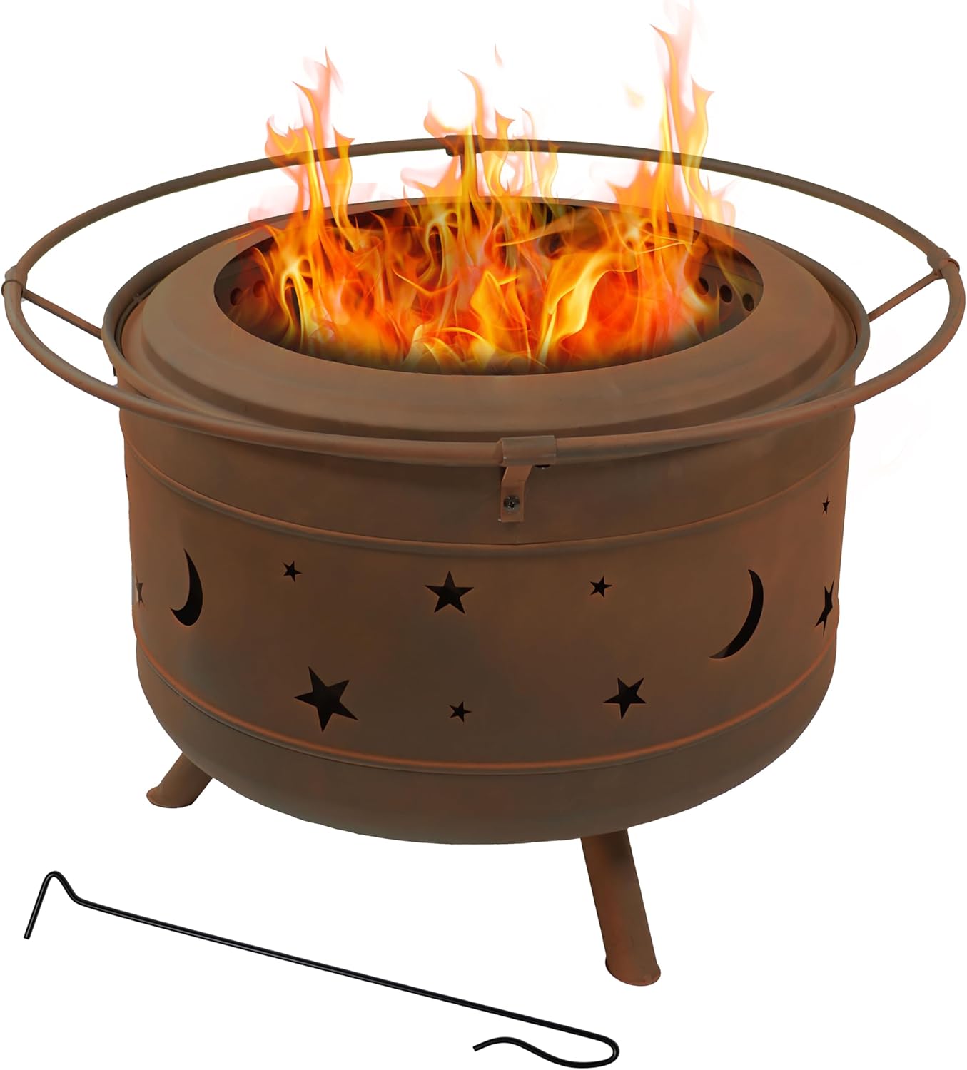 Sunnydaze 30-Inch Cosmic Smokeless Wood-Burning Fire Pit with Cover and Poker - Steel Outdoor Smokeless Fire Pit for the Backyard