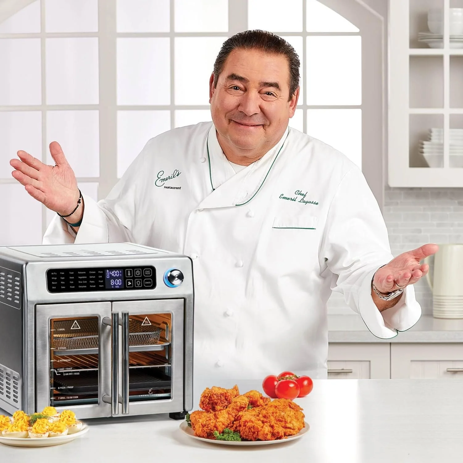 Emeril Lagasse Extra Large French Door Air Fryer Toaster Oven Combo. 24 Cooking Functions