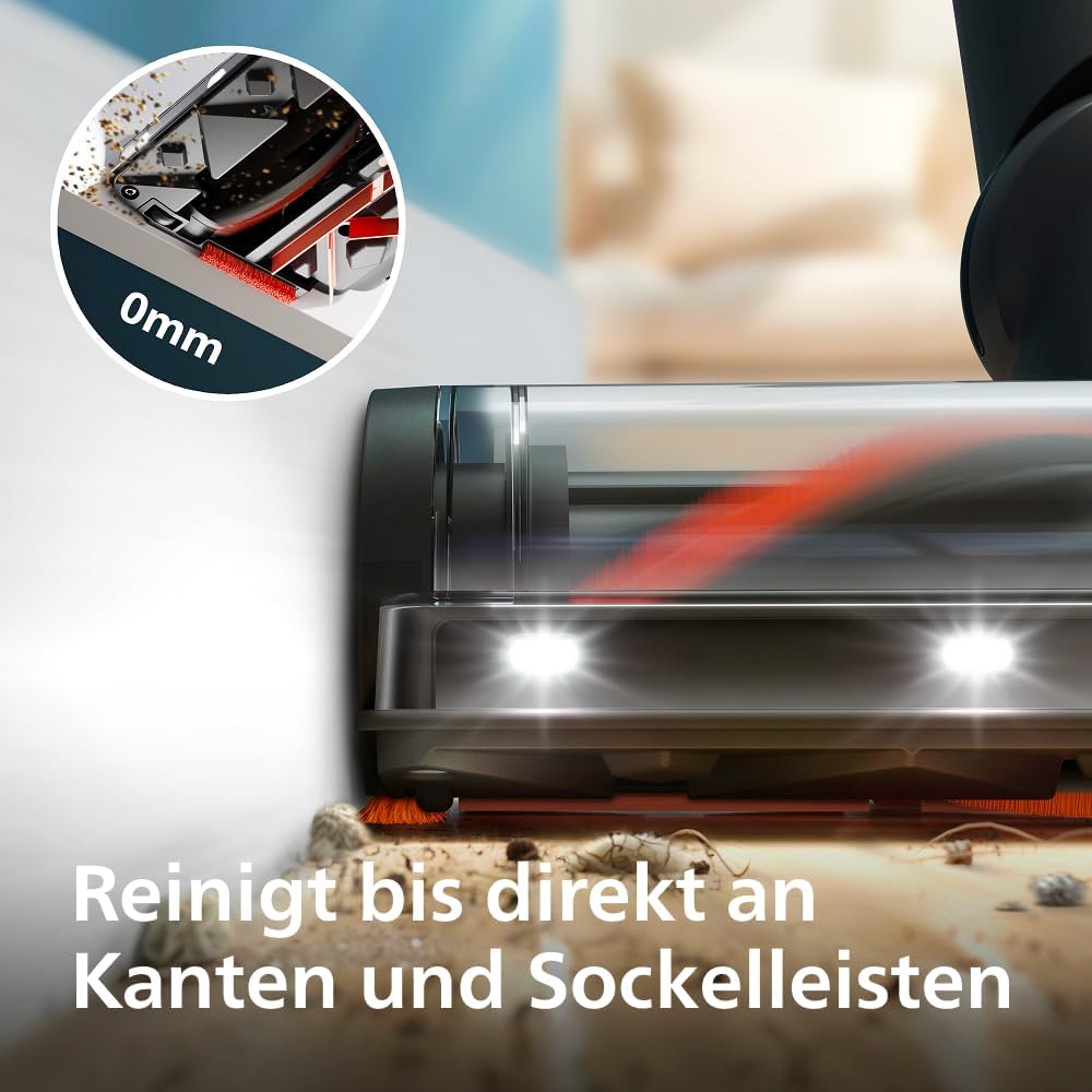 SpeedPro Max Kabelloser Stielstaubsauger 7000 Serie, Für Tierhaare, 360° Kraftvolle Saugkraft, Max. 80 Min., Verwicklungsfrei, Für Teppiche und Hartböden, 4 LED-Aufsätze (XC7065/01)