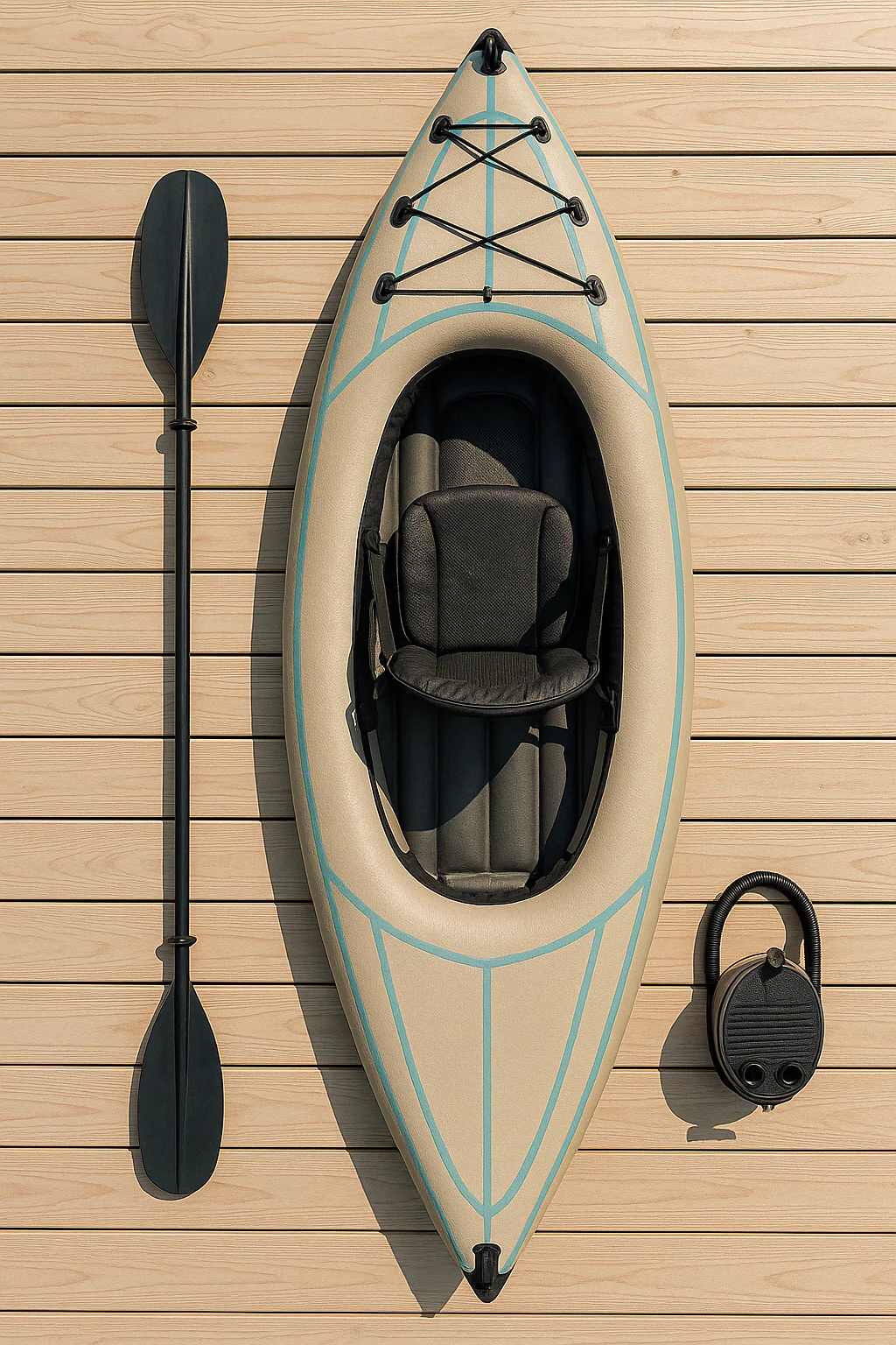 Enkelt oppustelig kajak med samlefunktion beige/sort PVC s-flod strand 298x76x31cm LyLsDgQ489FY