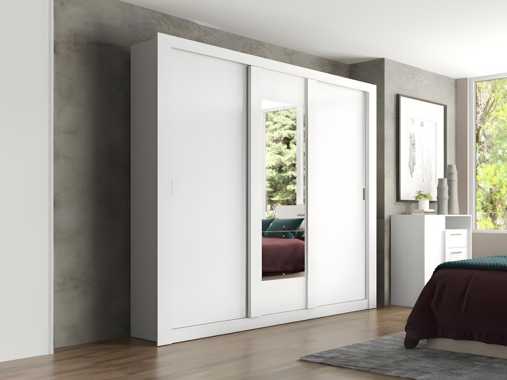 Vente-unique Wardrobe with Mirror Roxane ñ 3 Sliding Doors ñ L. 220 cm ñ White