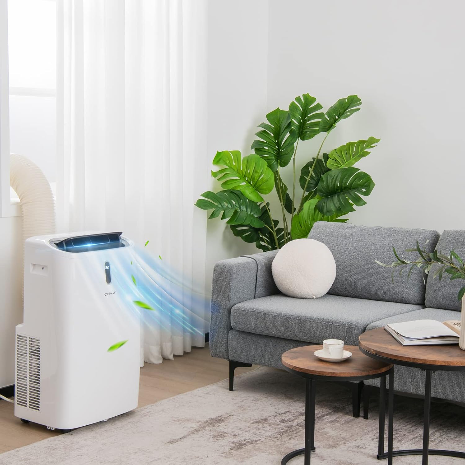 GOPLUS 16000 BTU Klimaanlage mit Abluftschlauch, 5 in 1 mobiles Klimagerät: Kühlen, Heizen, Entfeuchten, Belüften, Schlafmodus | für Raumgröße bis 30㎡ | 24H-Timer | App/Fernbedienung (16000 BTU)