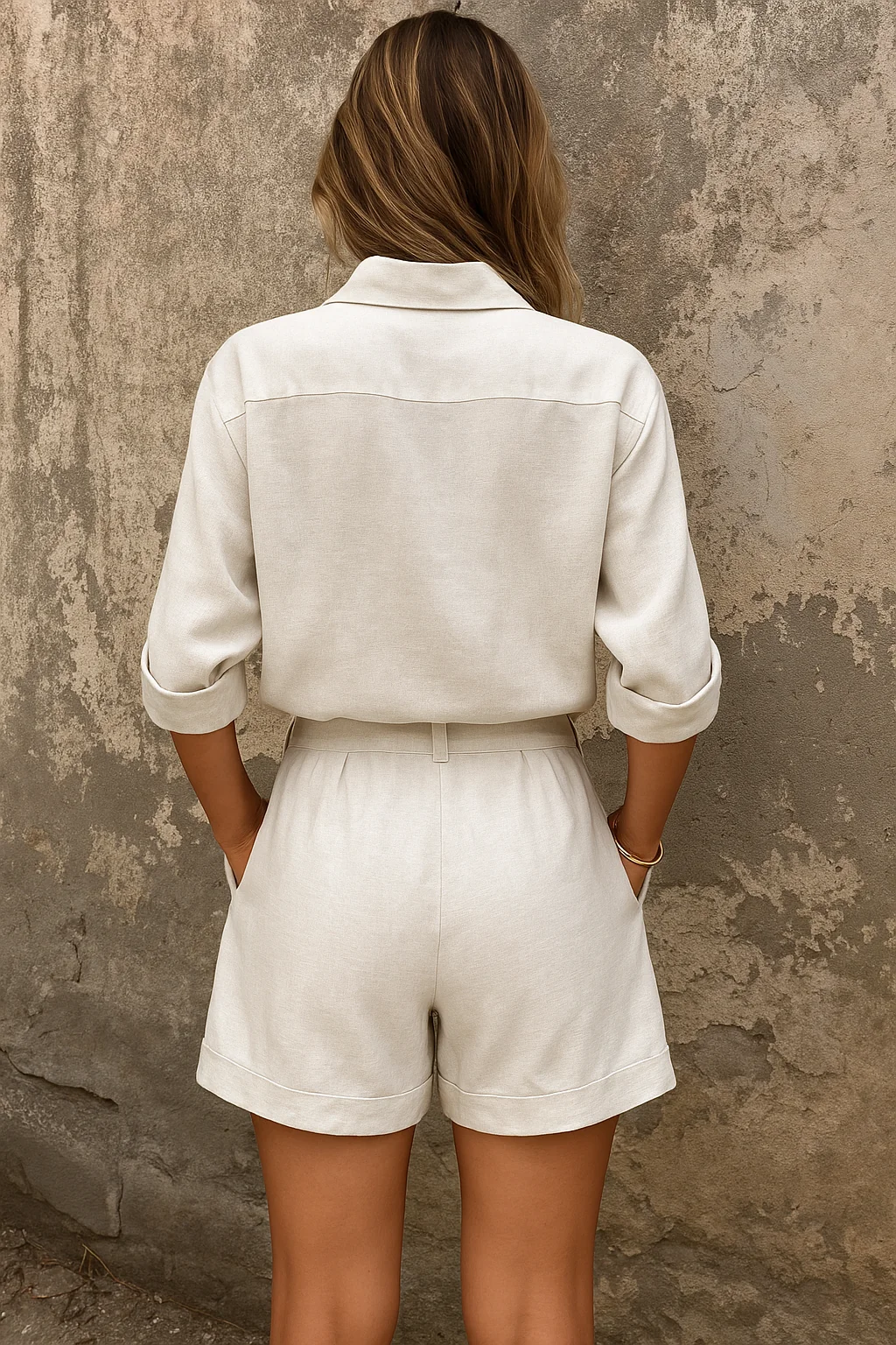 Damen Sommer-Set Zweiteiler | Luftige Bluse mit Knopfleiste und passende Shorts | Bequemes Freizeit-Outfit f��r warme Tage