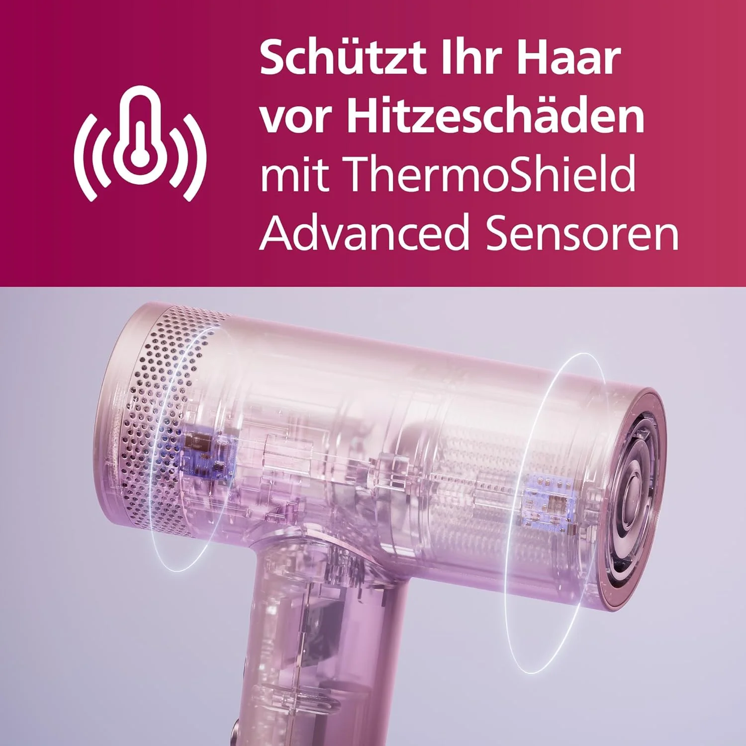 Philips Hogesnelheids-haardroger uit de 8000-serie, ThermoShield Advanced, ionisch, stylingmondstuk en diffuser, hoofdhuidverzorging, 1400 W, Rose Champagne, model BHD837/10
