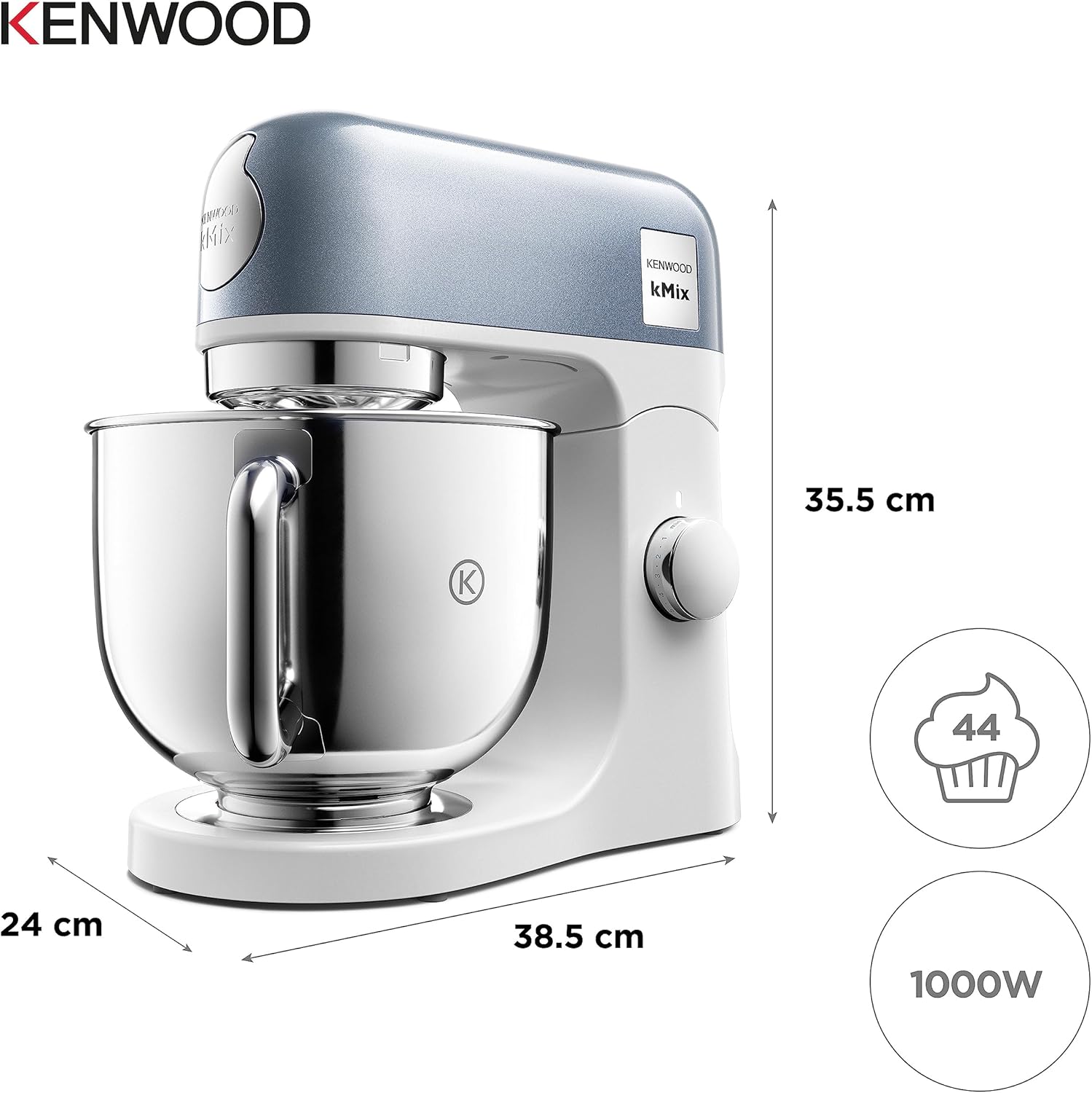 Kenwood kMix KMX750RD Küchenmaschine, 5 l Edelstahl Schüssel, Safe-Use-Sicherheitssystem, Metallgehuse, 1000 Watt, inkl. 3-Teiligem Patisserie-Set und Spritzschutz, Rot