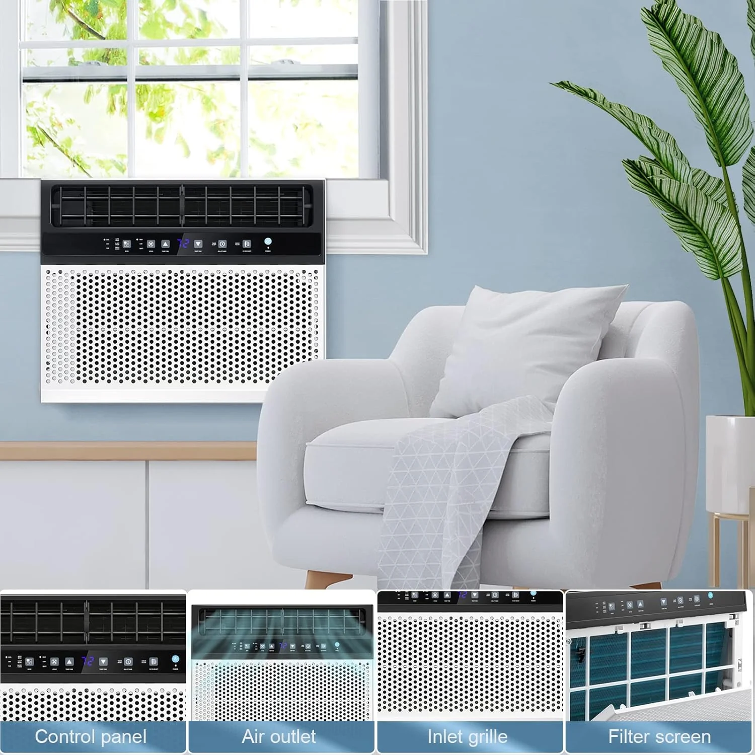Antarctic Star 12,000 BTU U-Shaped Window Air Conditioner Unit Cools up to 550 Sq.Ft. with 6 Modes 24H Timer, Ultra Quiet Window AC Units