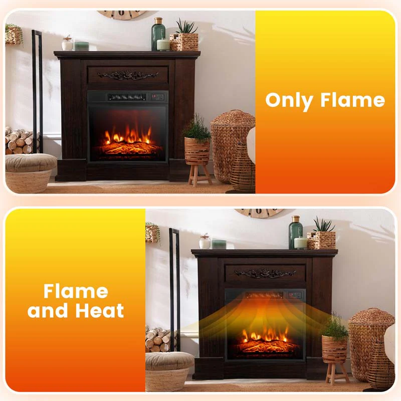32Quot Solid Electric Fireplace With Mantel 1400W Freestanding Mantel Fireplace Heater With Remote Control Thermostat 6H Timer
