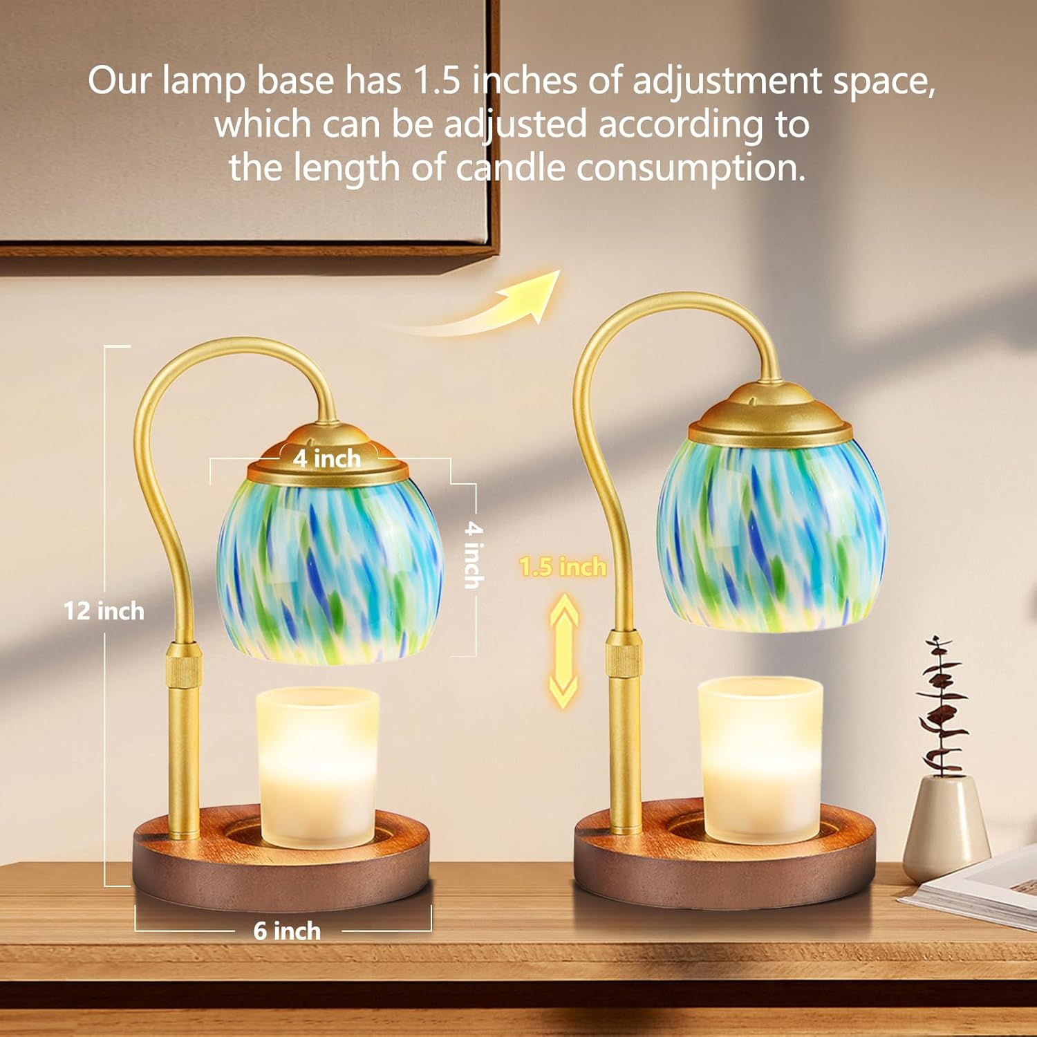 Elegance Kerzenwärmer Lampe – Winter-Thema, höhenverstellbare Heimdekoration mit Timer, 4 Dimmer-Einstellungen und Glaskerzen-Kompatibilität für gemütliche Räume