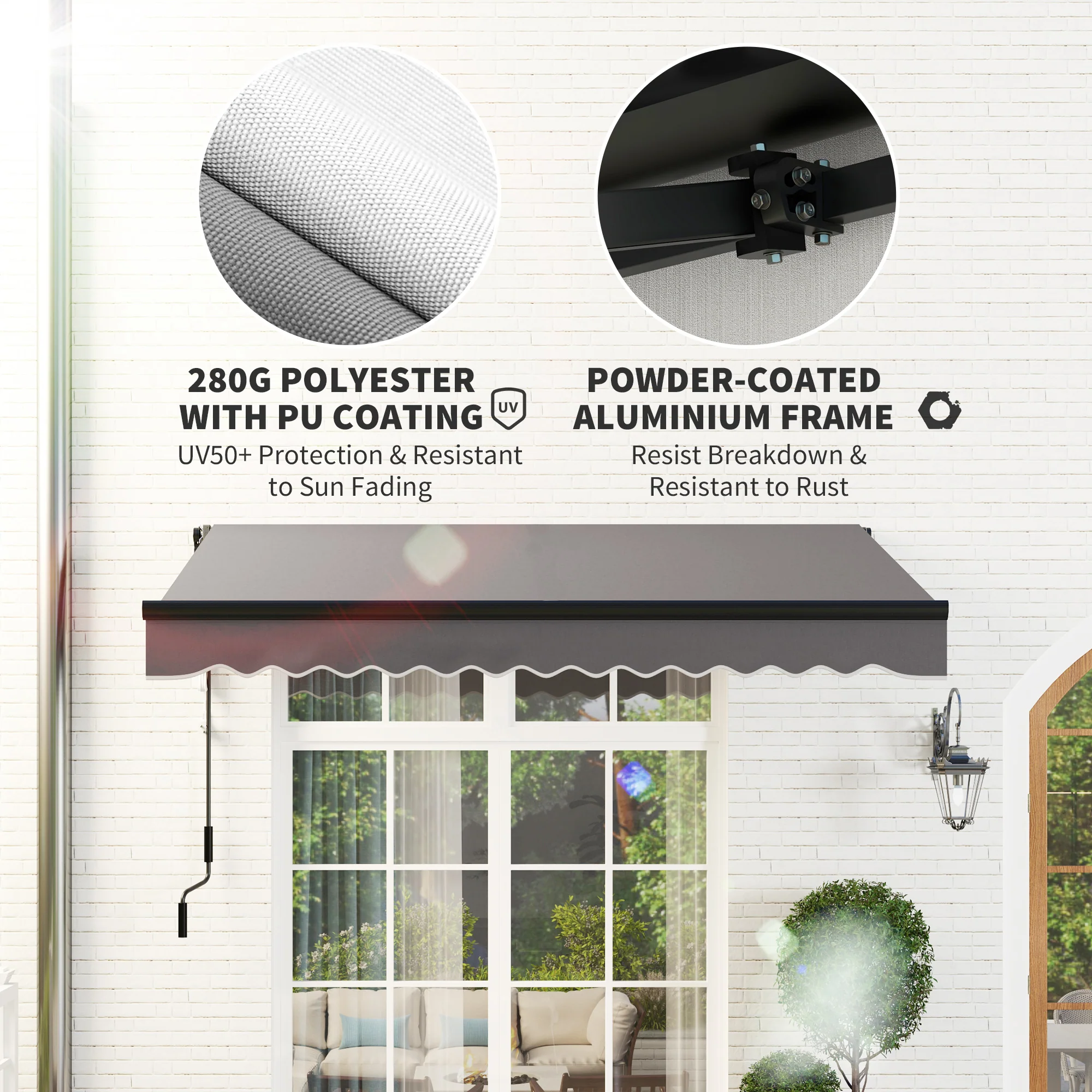 2025 2,5 x 2 m Elektrisch Zonnescherm met LED-licht & Afstandsbediening voor Tuin, Terras en Deck, Donkergrijs