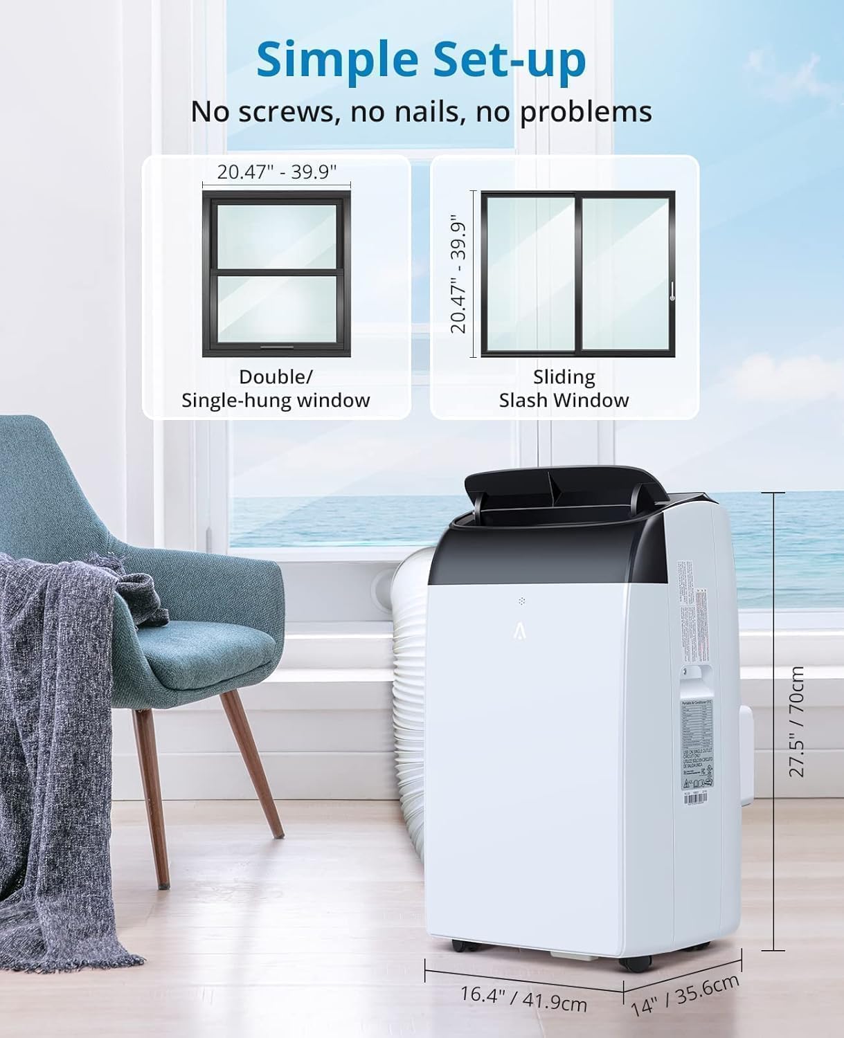 Zstar Mobile Klimaanlage 12000 BTU, 4-in-1 Klimagerät mit Schlafmodus & 24h Timer, kühlt Räume bis 550 sqft, ideal für Wohnung, Wohnmobil, Büro – Energieeffizienzklasse A, Schwarz