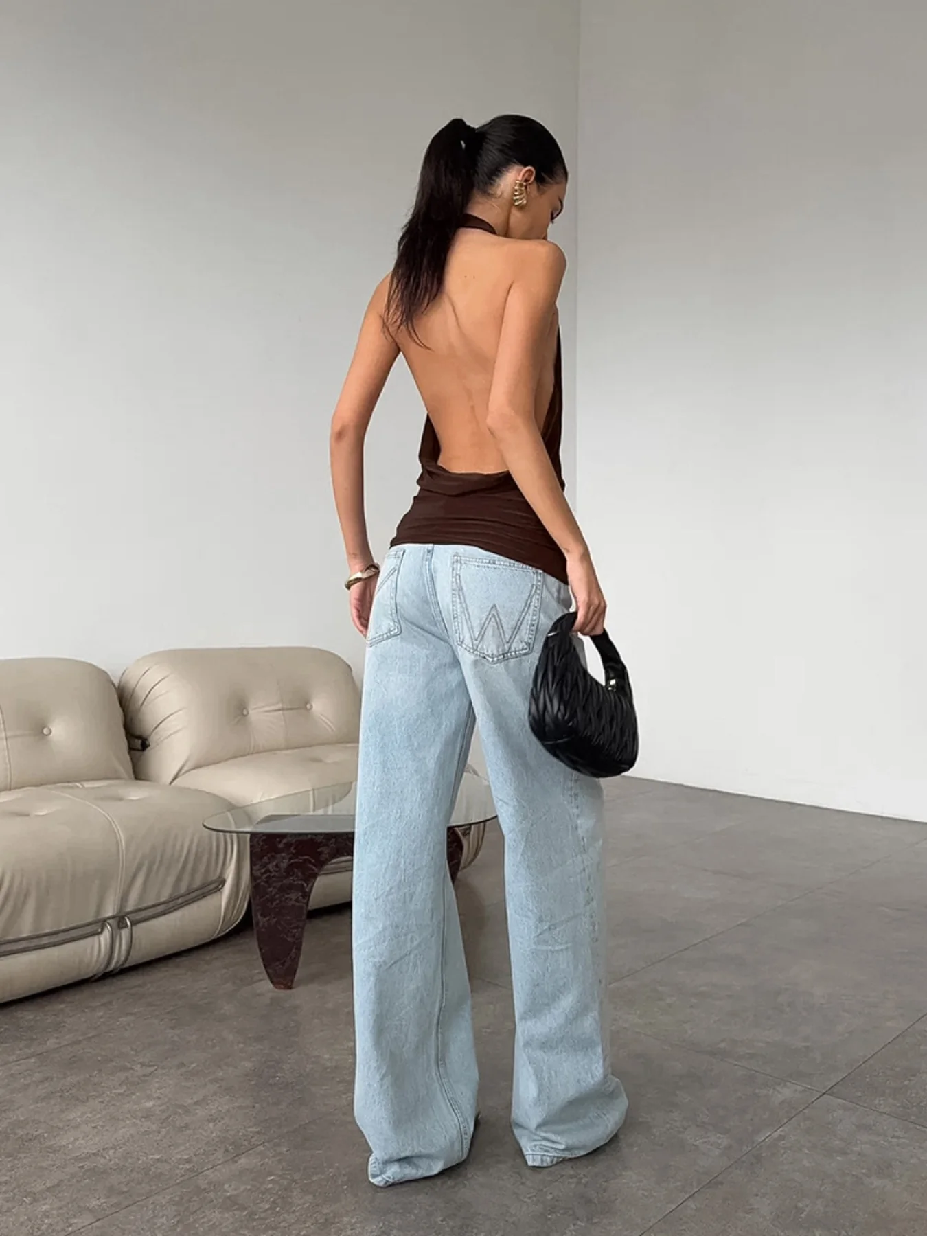 Backless Halter Cowl Neck Cami