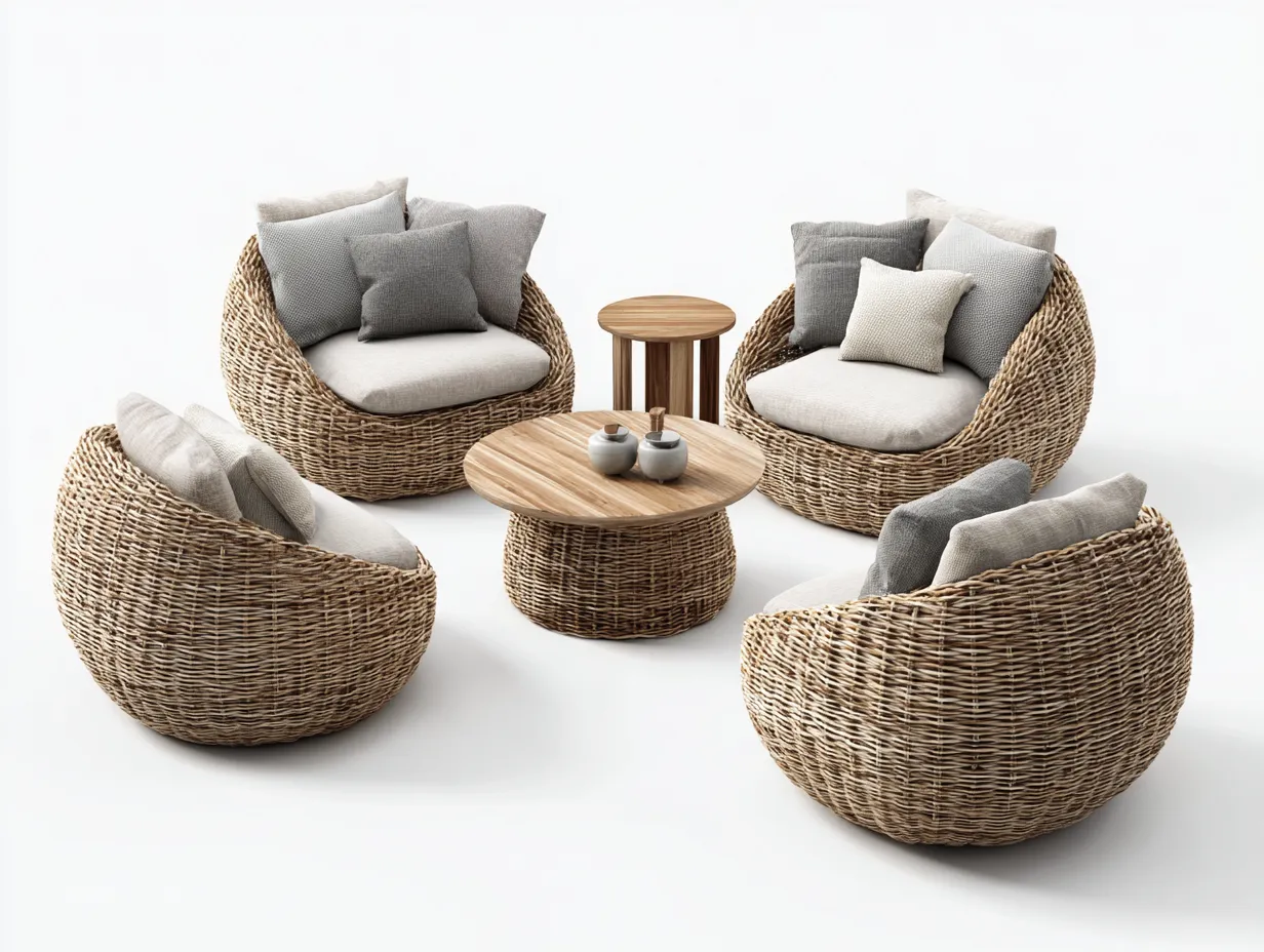 Garten Lounge Set-Rattan-Holz-86 x 80 x 82 cm-Natur-Beige-Boho Gartenstil