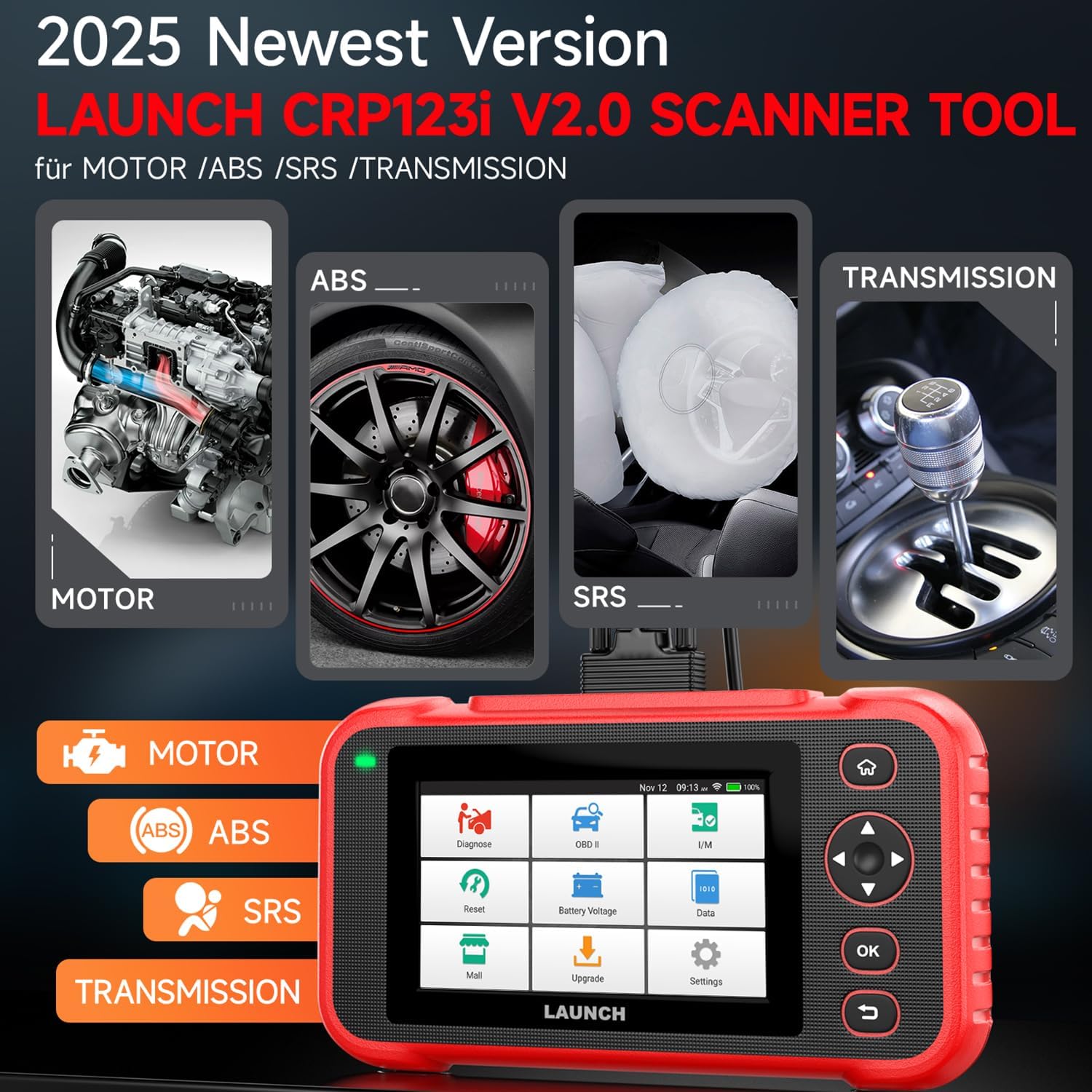 Launch CRP123I V2.0 OBD2 Diagnosegerät Auto, 4 Systeme Auslesegerät Auto, Launch Diagnosegerät mit Öl/EPB/DPF/SAS/BAS/BMS/Drosselklappe Reset, Auto VIN, Batterie-Test, Lebenslanges Update Scan Tool