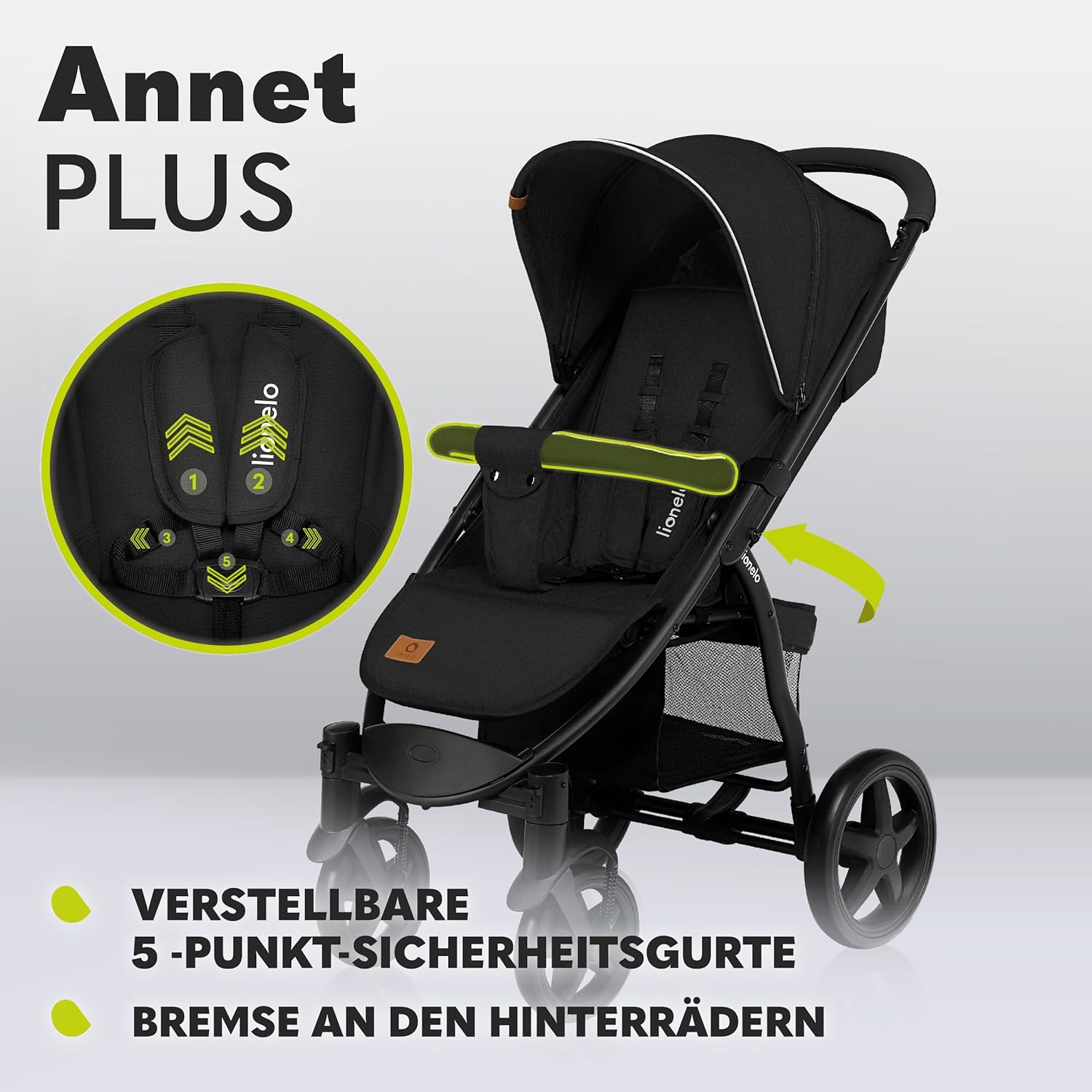 LIONELO Annet Plus Buggy bis 22 kg mit Liegefunktion, Kinderwagen klein zusammenklappbar mit Zubehör, Eva-Schaum-Räder, Moskitonetz, Fußdecke Getränkehalter, Korb