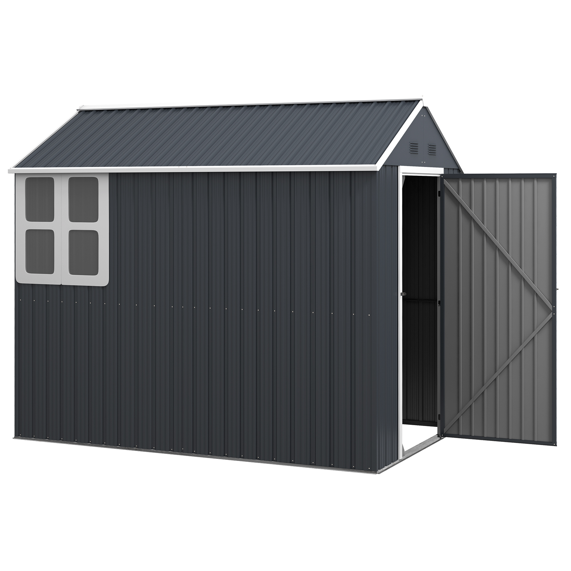 Outsunny Tuinhuis, metalen opbergschuur, dubbele deur, raam, 259x172x222 cm, grijs/wit
