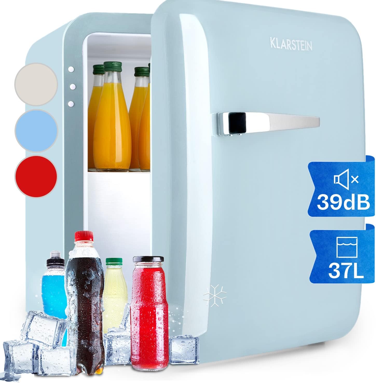 Klarstein Audrey Mini - kleiner Kühlschrank, kompakte Mini-Bar, freistehend, Kompressionskühlung, Fassungsvermögen, Kühlung: 0-10 °C, Mini-Kühlschrank mit 70 Liter Fassungsvermögen, rot