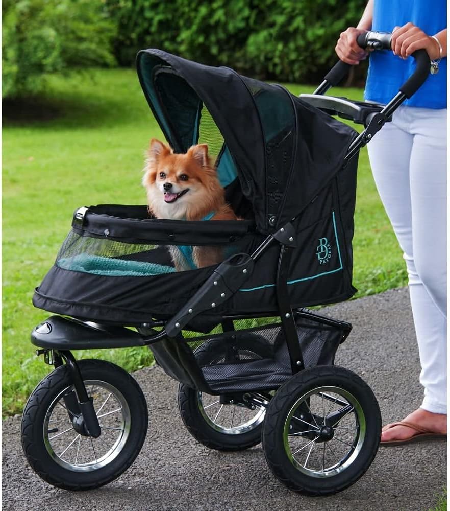 No-Zip NV Huisdierbuggy voor Katten/Honden, Ritssluitingvrije Toegang, Eenvoudig Opvouwbaar met E��n Hand, met Gel Gevulde Banden, Pluche Kussen + Weerbescherming Inbegrepen, 3 Kleuren
