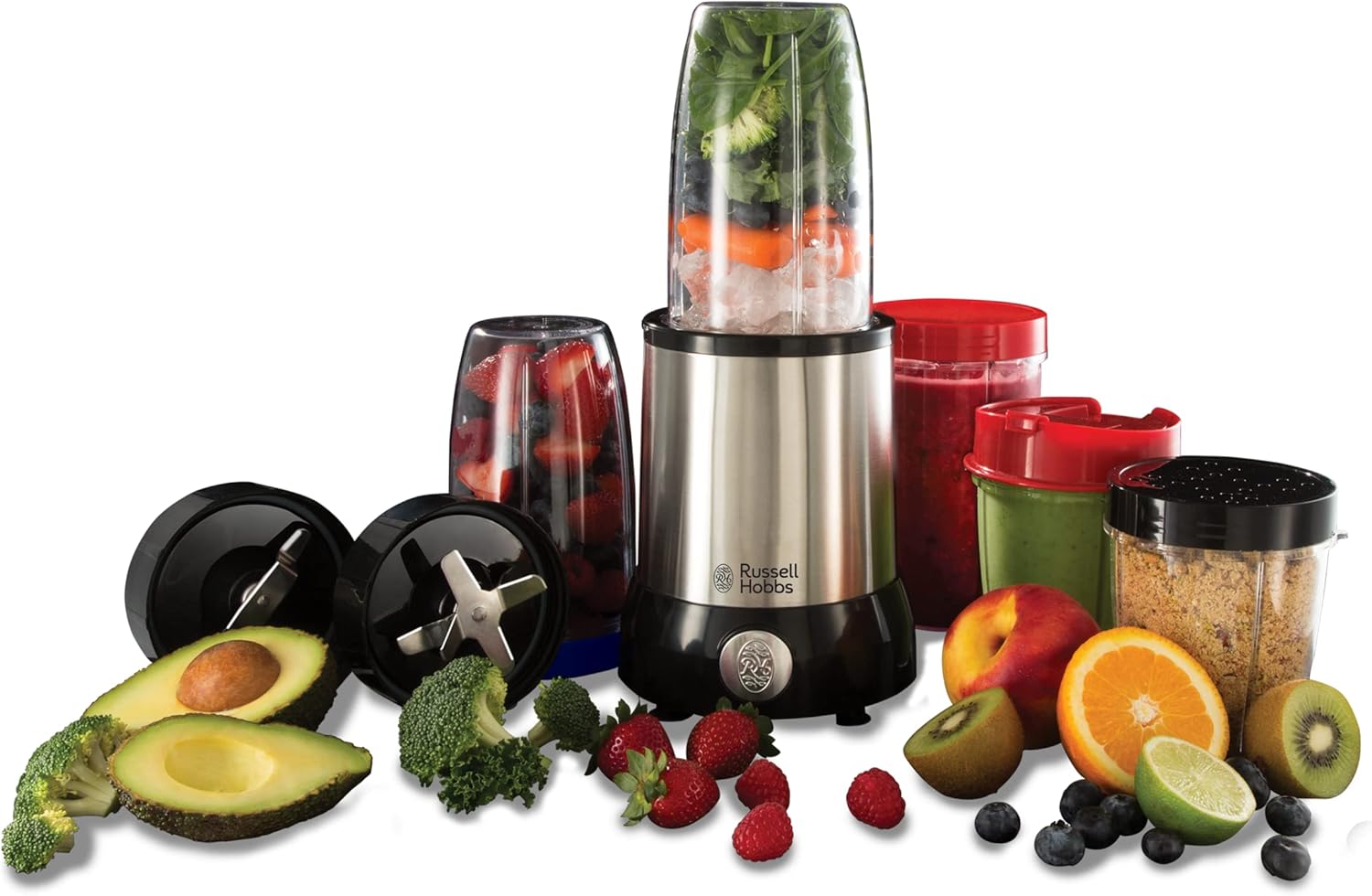 Russell Hobbs Mixer [Multifunktions- Standmixer] NutriBoost (inkl. 5 BPA-freie und spülmaschinengeeignete Behlter + Deckel, 22.000 U/min, 0.9 PS-Motor) elektrischer, Smoothie-Maker 23180-56