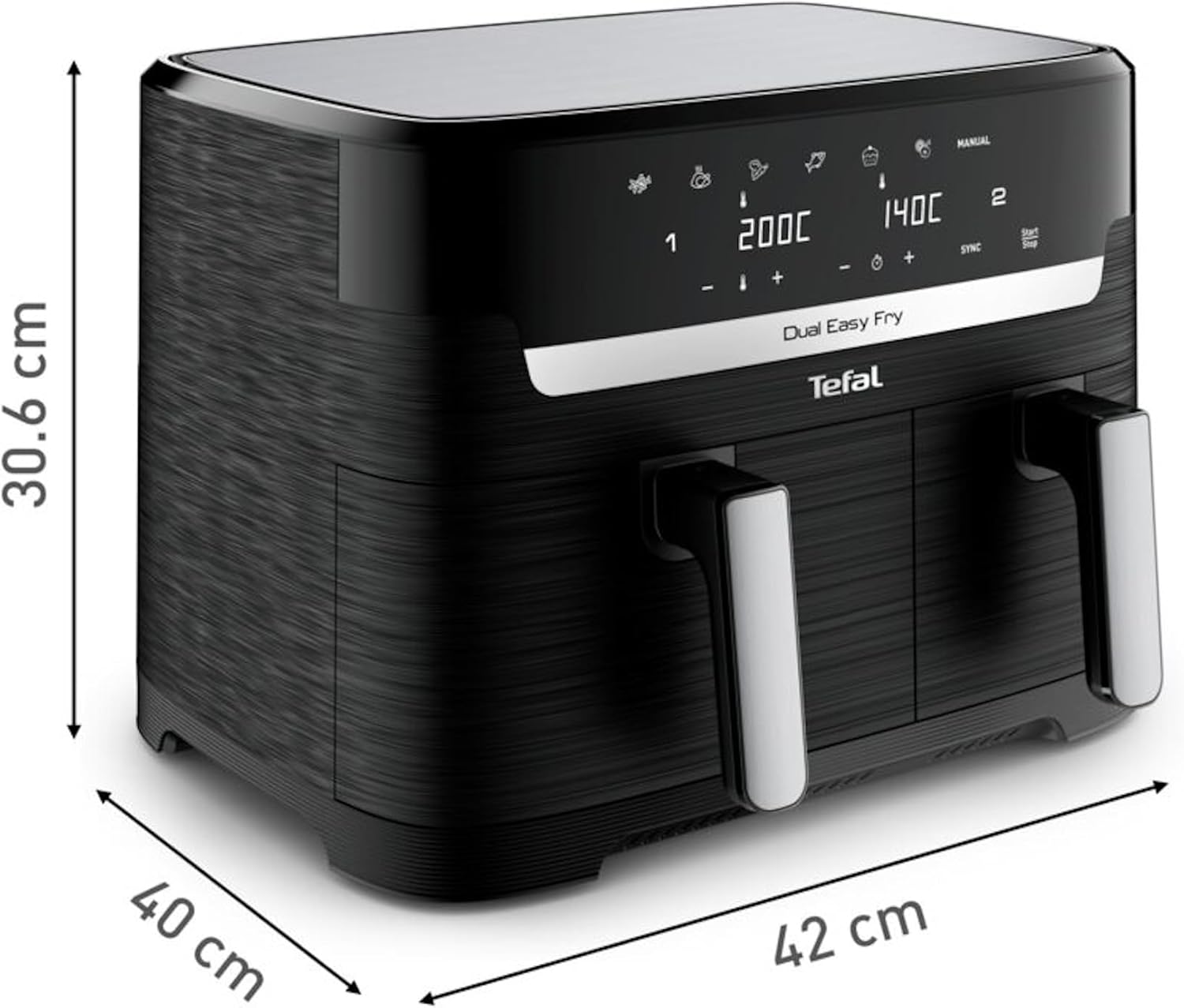 Tefal Dual Easy Fry Heißluftfritteuse Doppelkammer, 5,2/3,1 L Fassungsvermögen, zwei unabhängige Schubladen, 7 automatische Programme, energiesparend, schwarz, EY9018