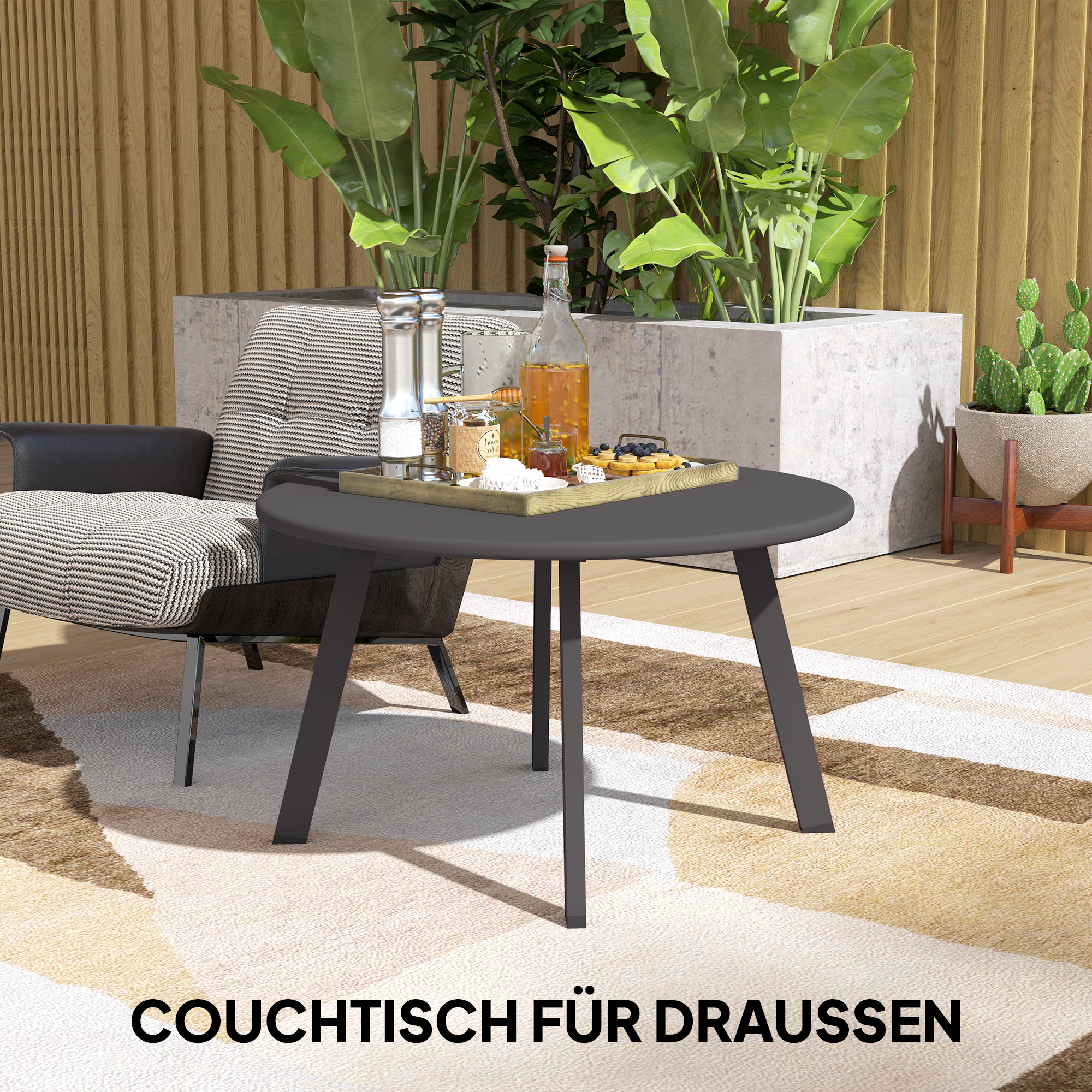 Outsunny Metalen Balkontafel Rond Koffietafel Weerbestendig Tuin Tafel ?70 x 42H cm Zwart