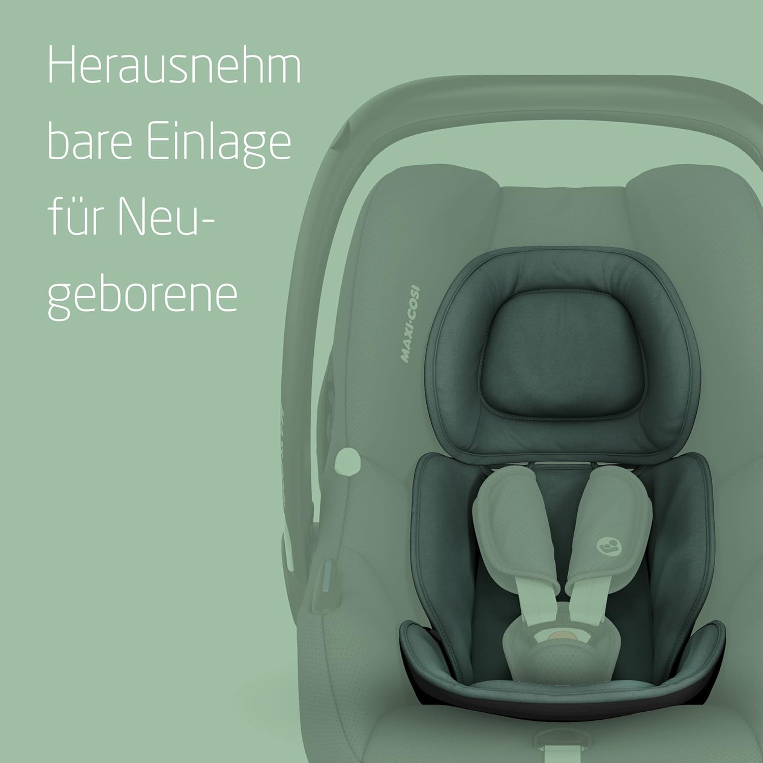 Maxi-Cosi CabrioFix i-Size, Babyschale, 0–12 Monate, max. 12 kg, leichter i-Size Kindersitz (3,2 kg), Sonnenverdeck, gepolsterter Sitz, für viele Maxi-Cosi Kinderwagen, Essential Green