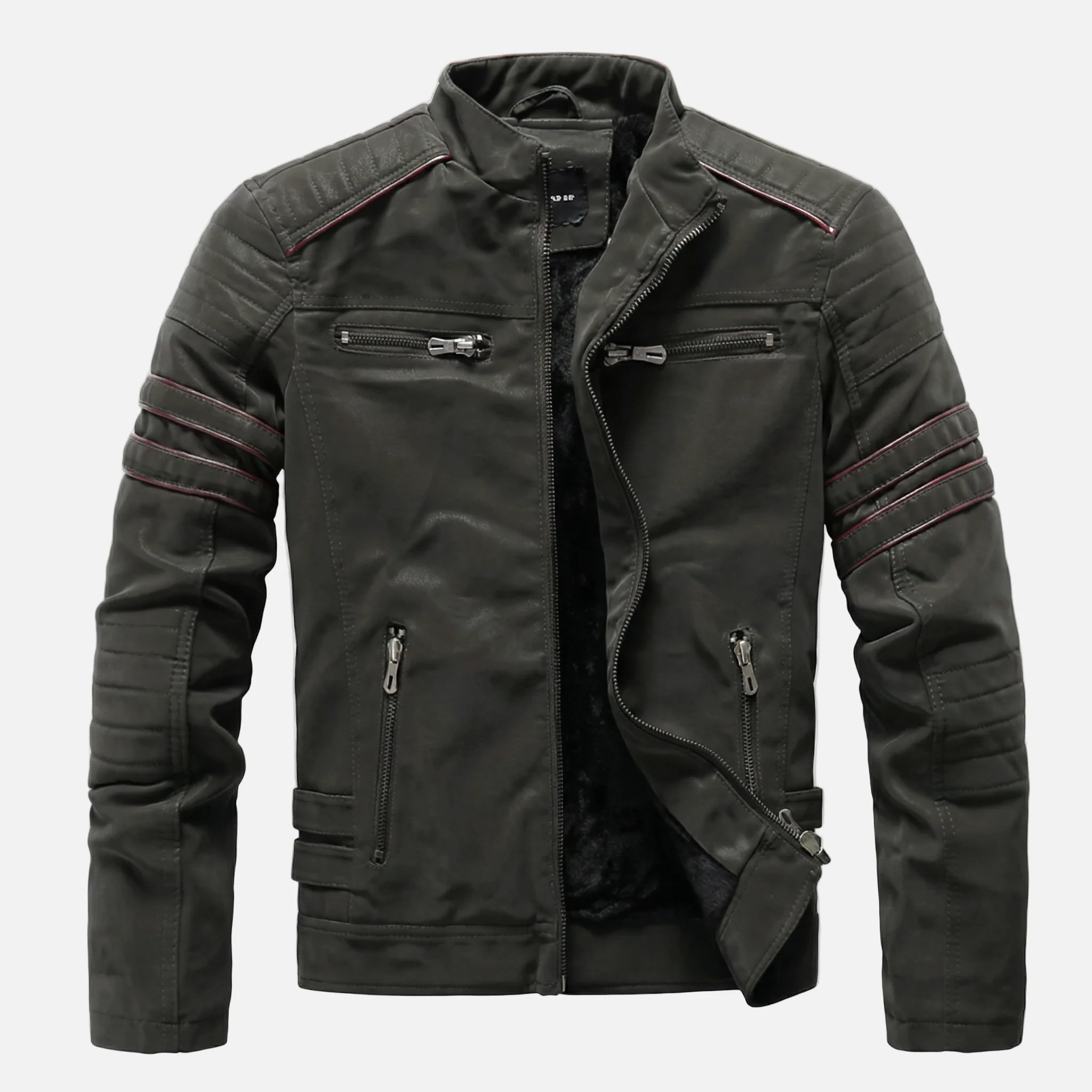 Texturierte Bikerjacke mit Stehkragen f��r Herren