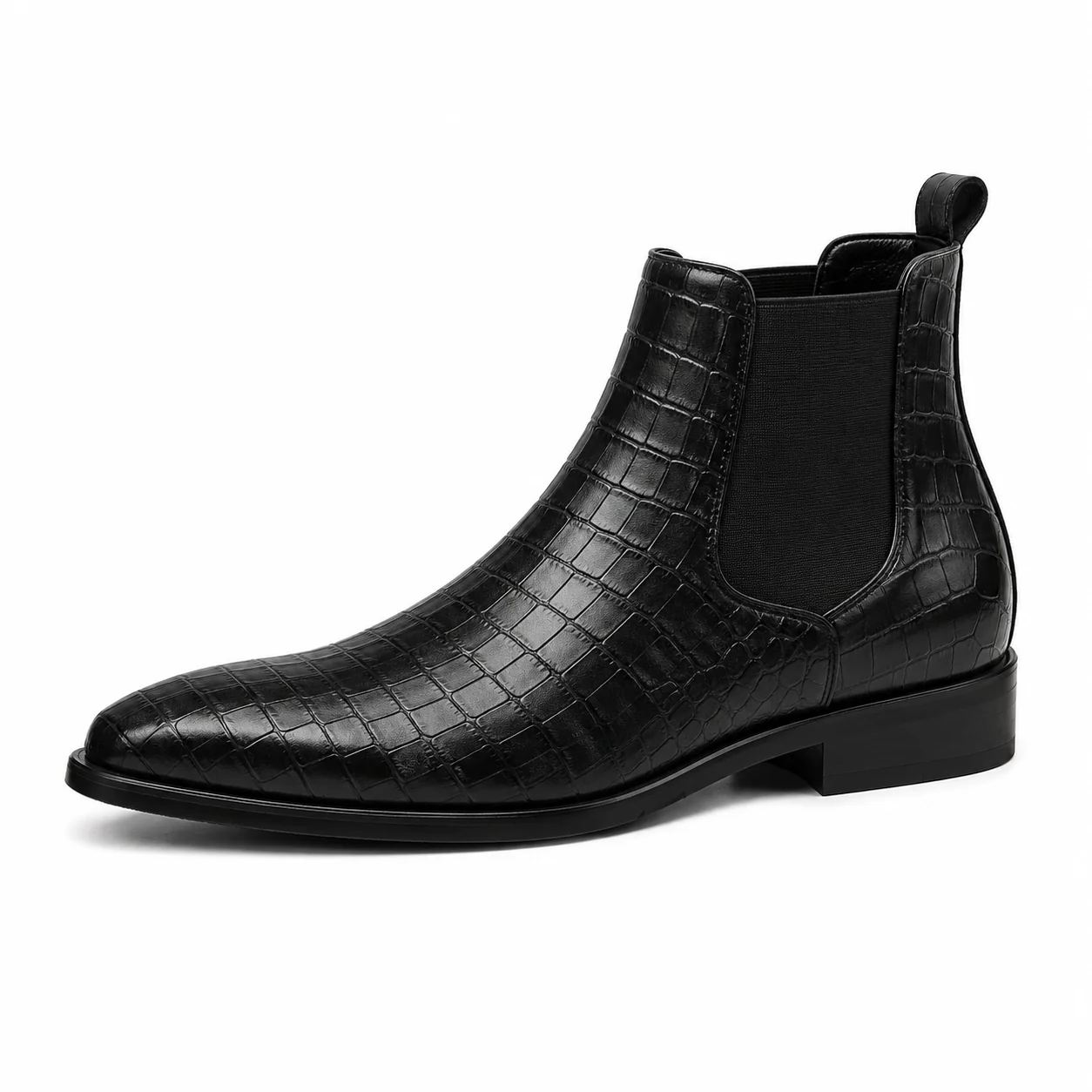 Men��s Black Chelsea Boots �C Crocodile Embossed Finish